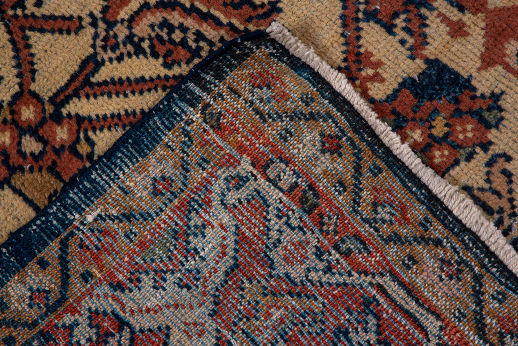 8' x 11' one-of-a-kind handmade vintage Mahal large size rug. Color palette: black, blue, brown, gray, pink, red, redwood