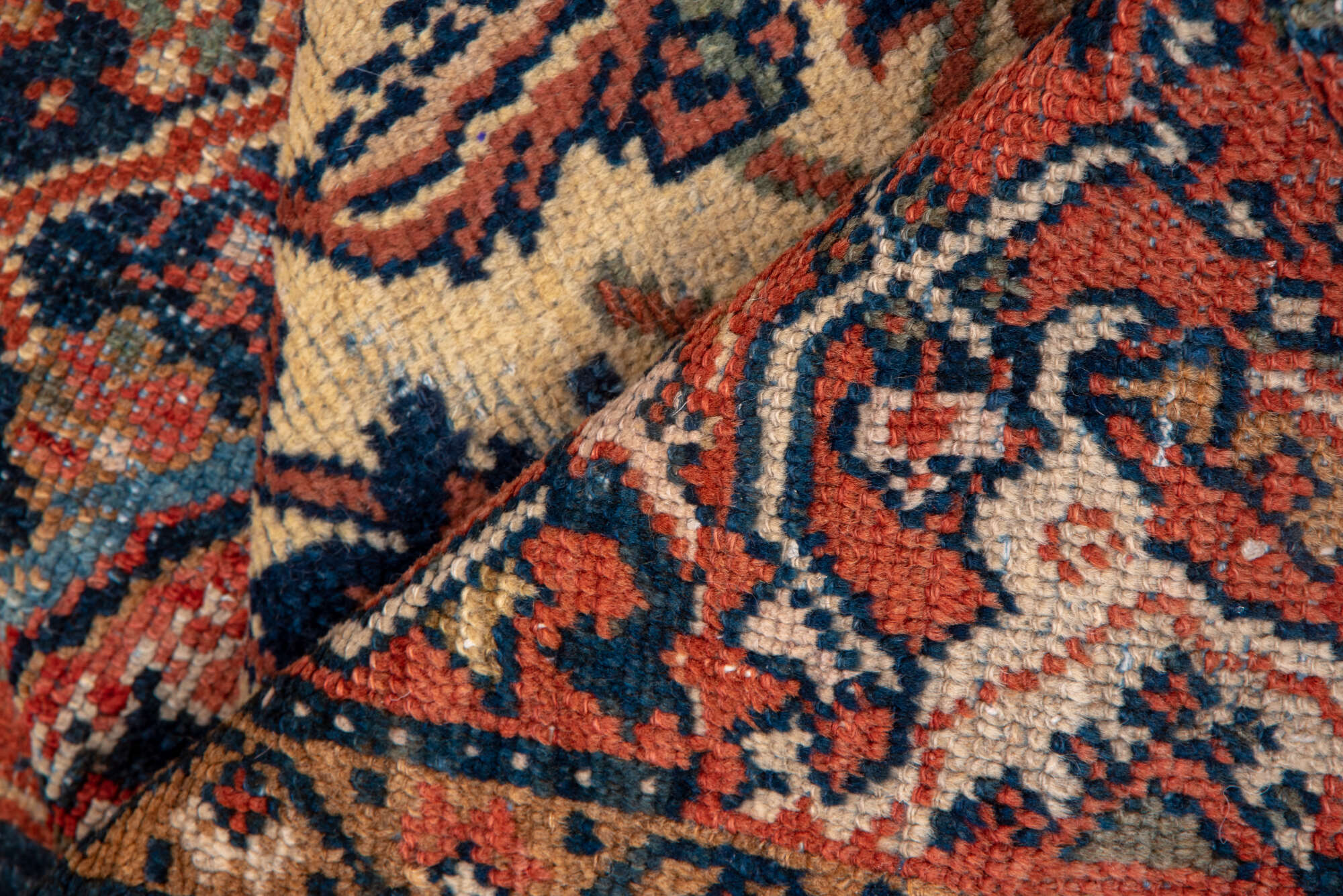 8' x 11' one-of-a-kind handmade vintage Mahal large size rug. Color palette: black, blue, brown, gray, pink, red, redwood