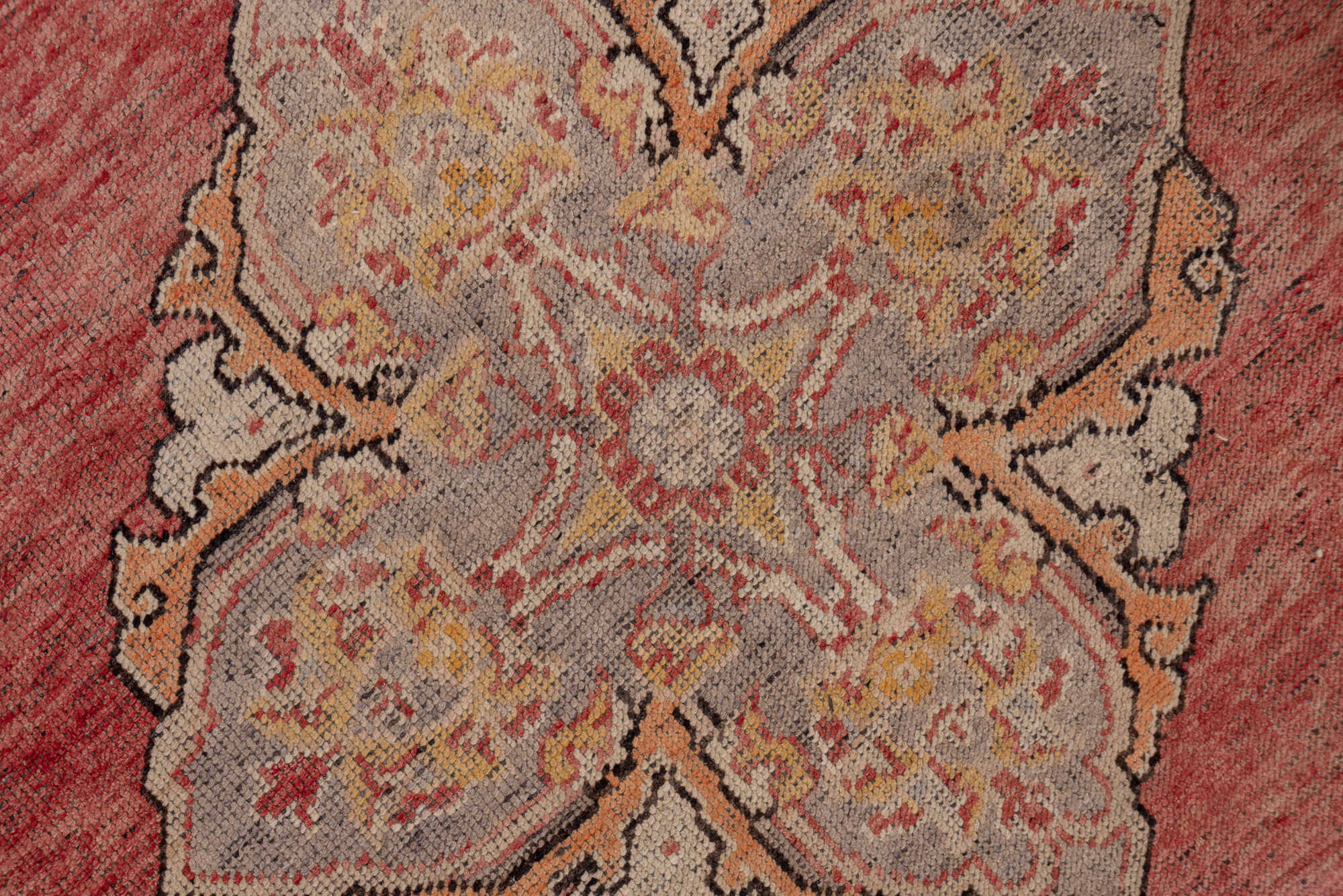 3' x 18' one-of-a-kind handmade vintage Oushak runner rug. Color palette: brown, off-white, pink, red, redwood, snow, white