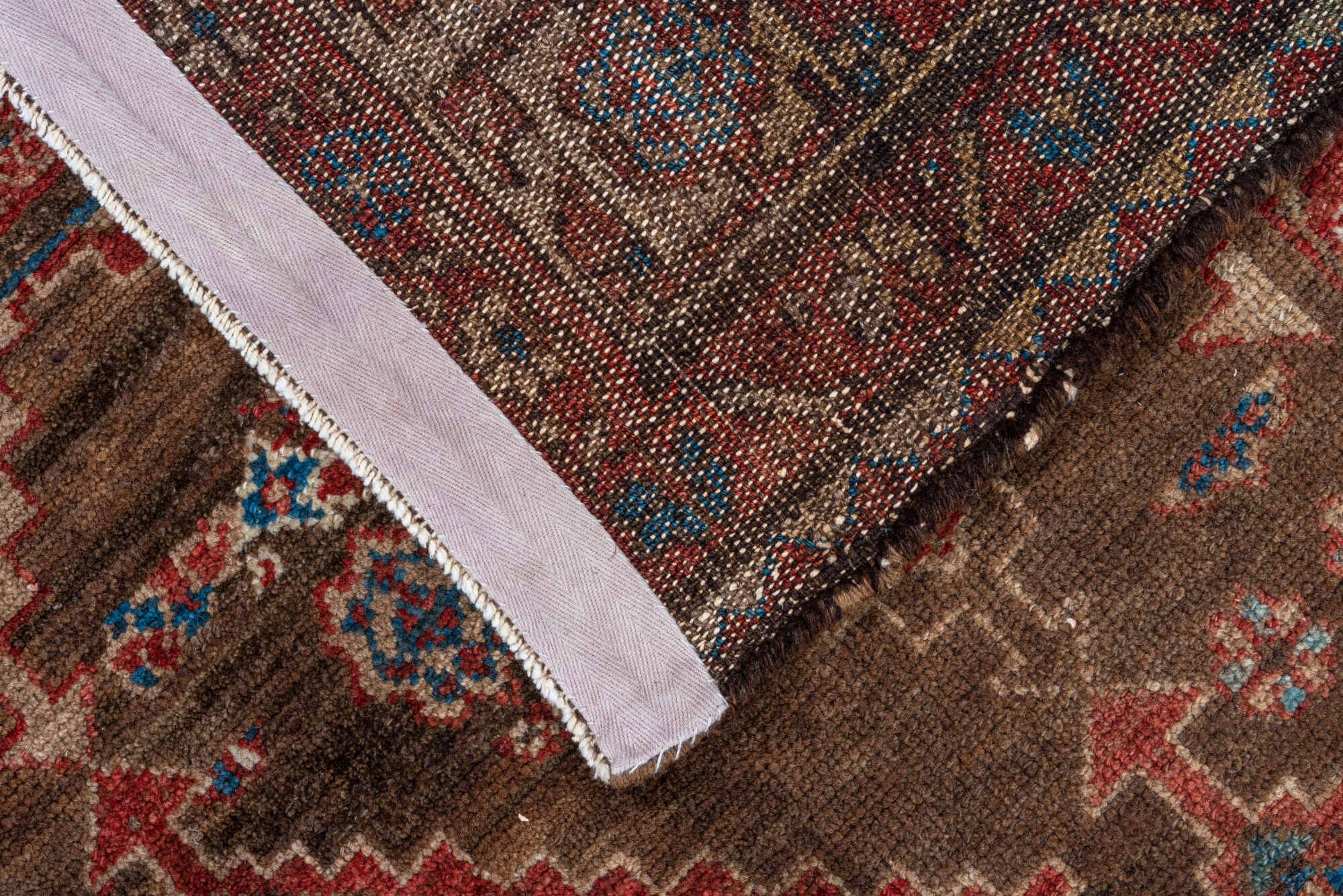 4' x 7' one-of-a-kind handmade vintage Malayer rug. Color palette: gray, black, blue, brown, light gray, off-white, pink