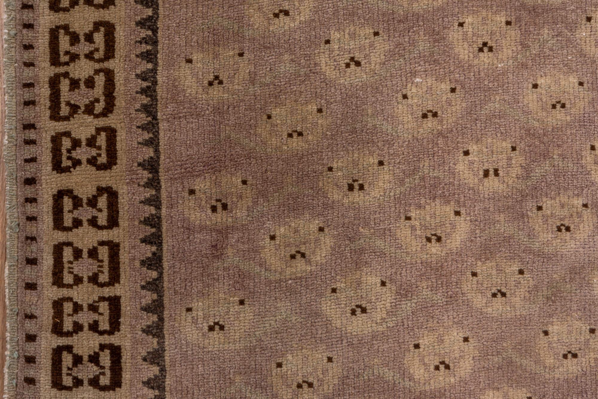 4' x 10' one-of-a-kind handmade vintage Oushak runner rug. Color palette: brown, gray, light gray, off-white, pink, snow