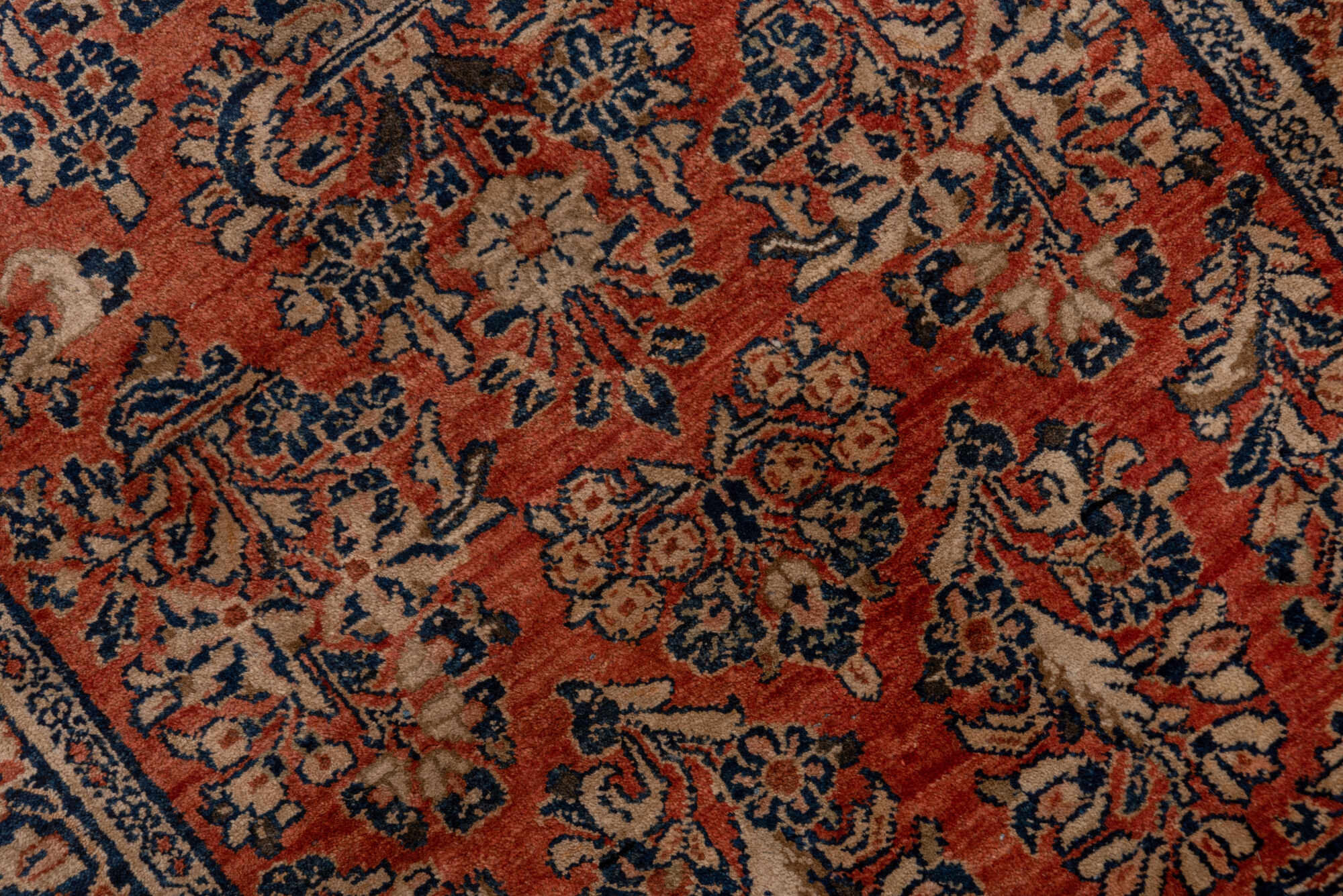 2' x 10' one-of-a-kind handmade vintage Sarouk runner rug. Color palette: brown, gray, pink, redwood