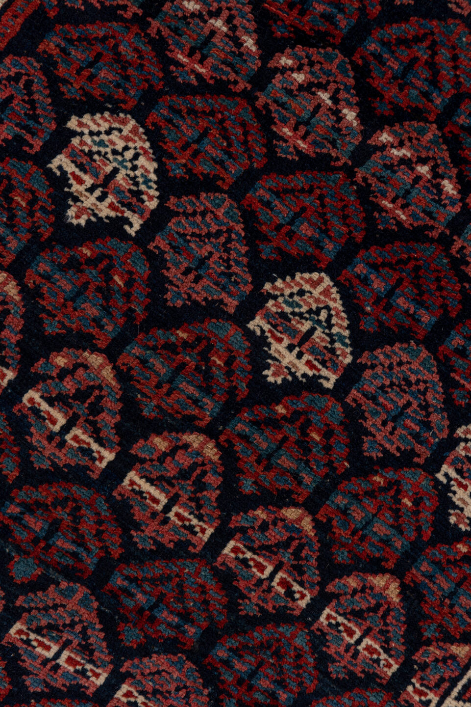 3' x 16' one-of-a-kind handmade vintage Kurd runner rug. Color palette: pink, gray, brown, red, blue, black