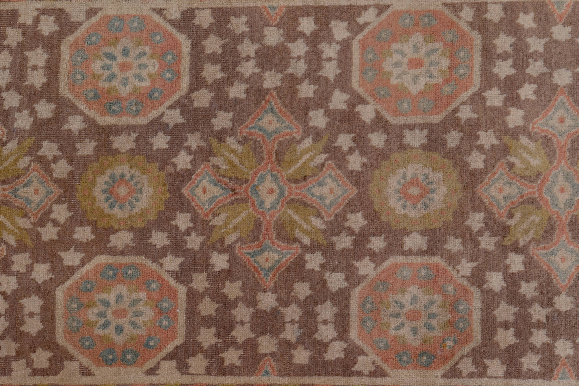 2' x 15' one-of-a-kind handmade vintage Tabriz runner rug. Color palette: brown, off-white, pink, snow, white, whitesmoke
