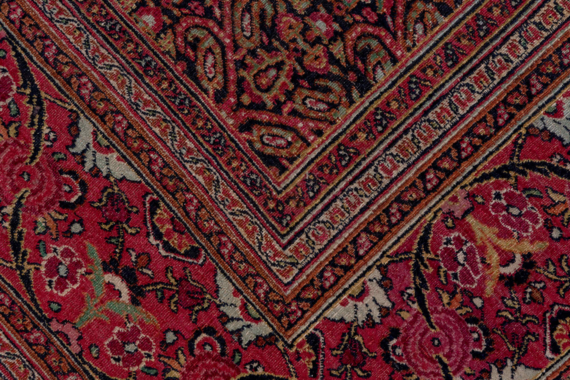 7' x 20' one-of-a-kind handmade vintage Khorassan rug. Color palette: brown, gray, pink, red, redwood