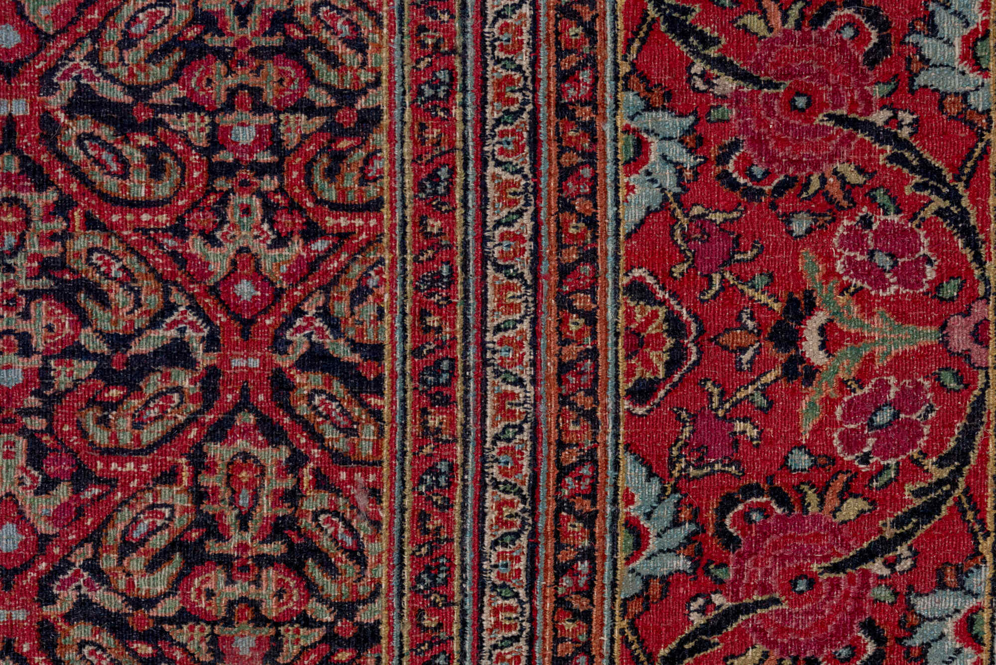 7' x 20' one-of-a-kind handmade vintage Khorassan rug. Color palette: brown, gray, pink, red, redwood