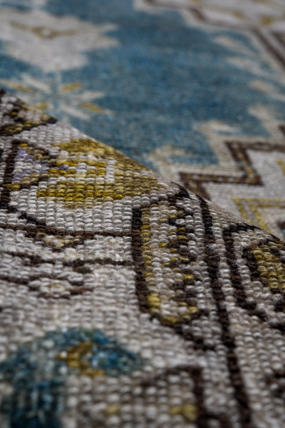 3' x 17' one-of-a-kind handmade vintage Malayer runner rug. Color palette: gray, black, blue, light gray, off-white, arapawa