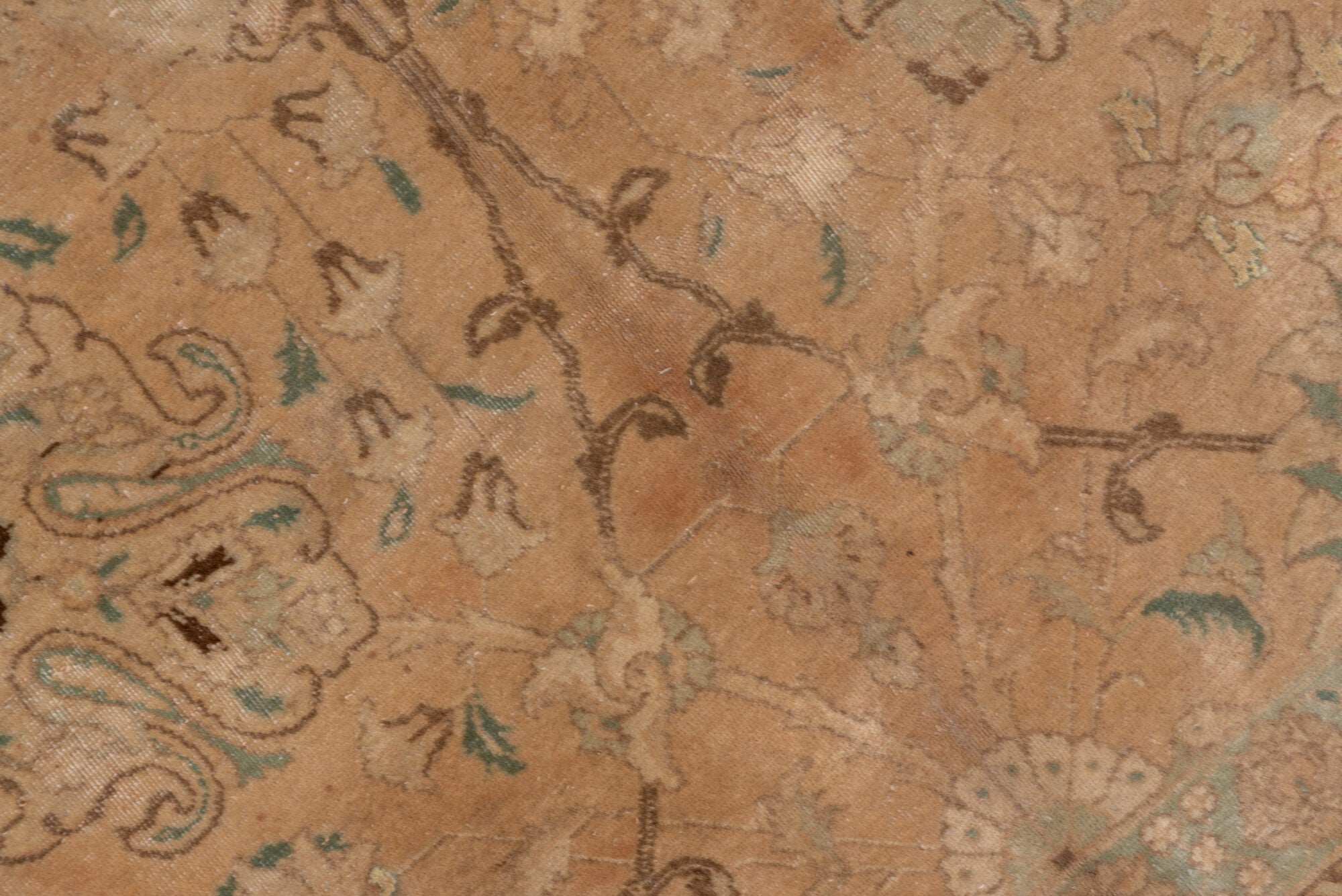 11' x 12' one-of-a-kind handmade vintage Sivas rug. Color palette: brown, gray, light gray, off-white, orange, pink, snow