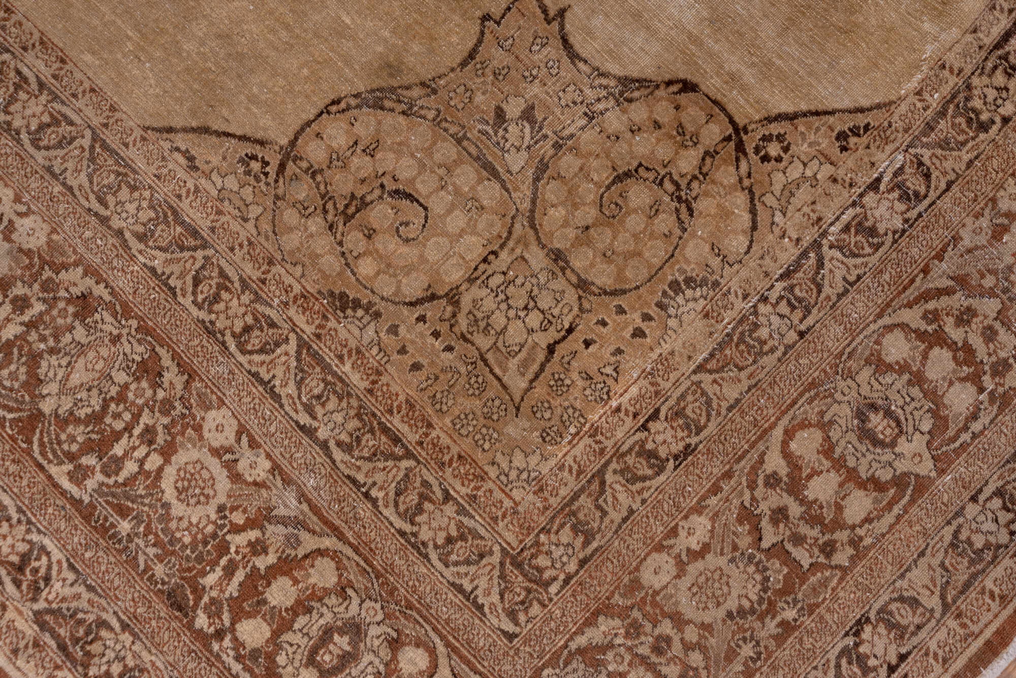 9' x 12' one-of-a-kind handmade vintage Tabriz large size rug. Color palette: brown, pink