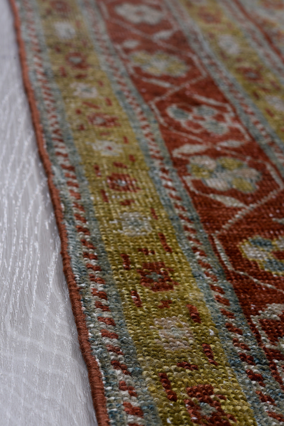 3' x 17' one-of-a-kind handmade vintage Malayer runner rug. Color palette: brown, dim gray, gray, light gray