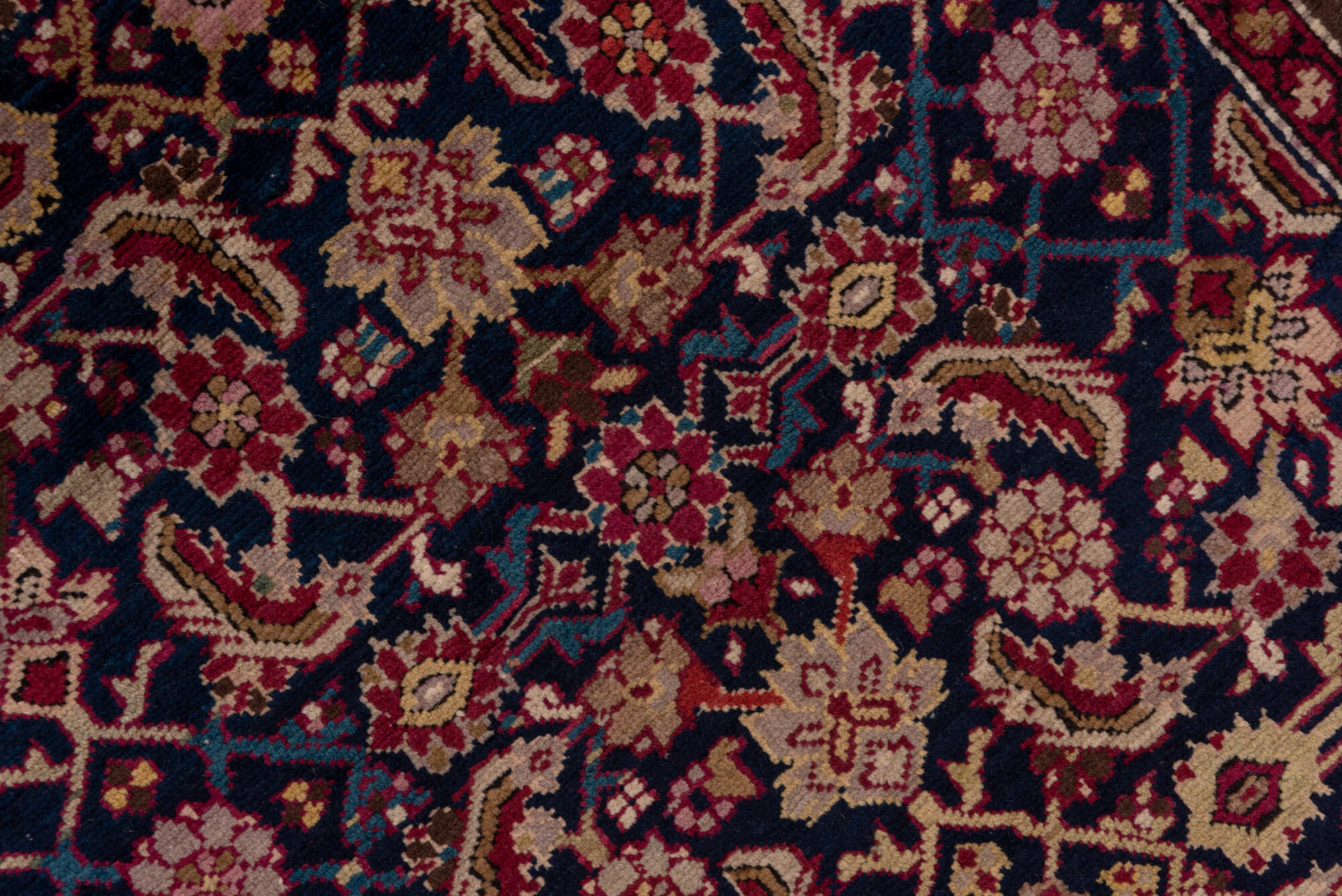 3' x 18' one-of-a-kind handmade vintage Karabagh runner rug. Color palette: black, brown, gray, off-white, pink, red, snow