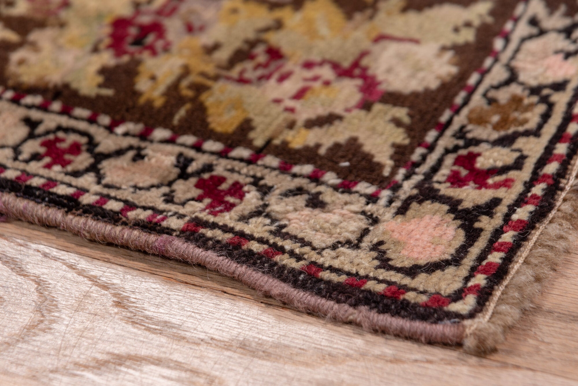 3' x 18' one-of-a-kind handmade vintage Karabagh runner rug. Color palette: black, brown, gray, off-white, pink, red, snow