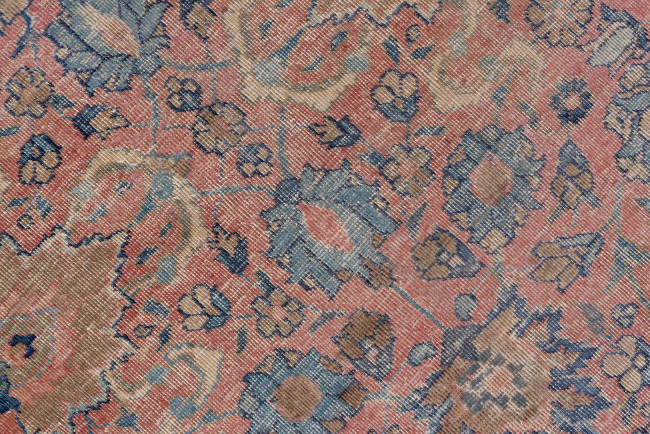 13' x 18' one-of-a-kind handmade vintage Tabriz oversize rug. Color palette: pink, brown, gray, blue, light gray, off-white