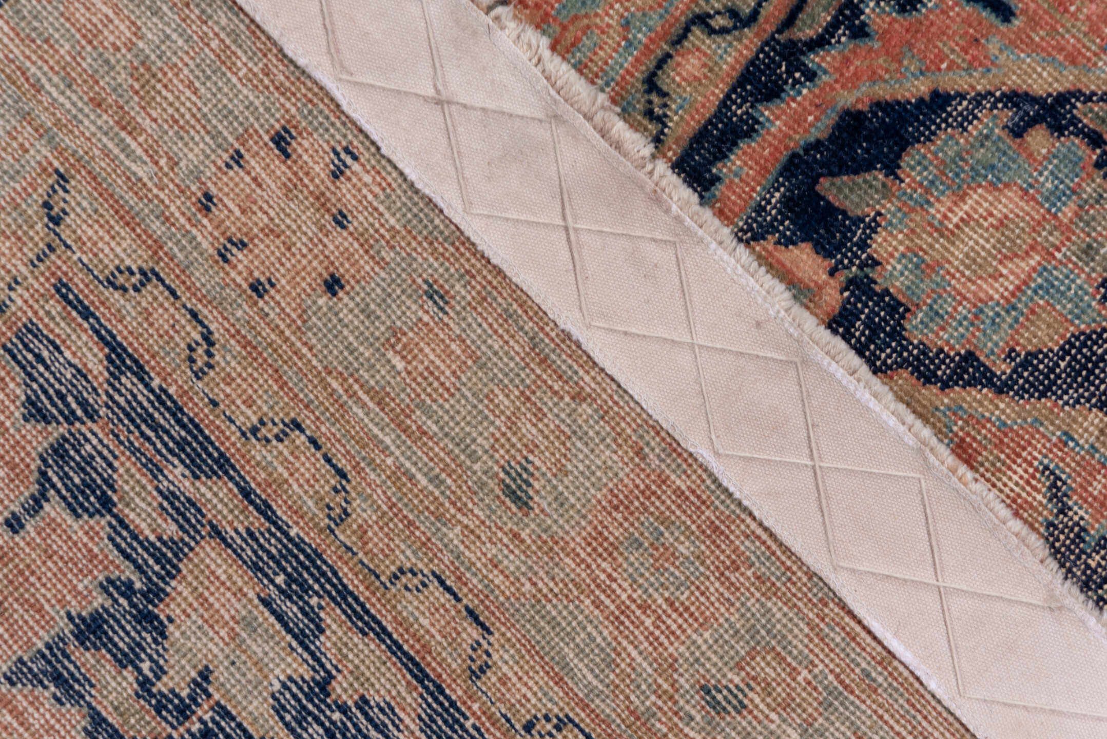 13' x 18' one-of-a-kind handmade vintage Tabriz oversize rug. Color palette: pink, brown, gray, blue, light gray, off-white