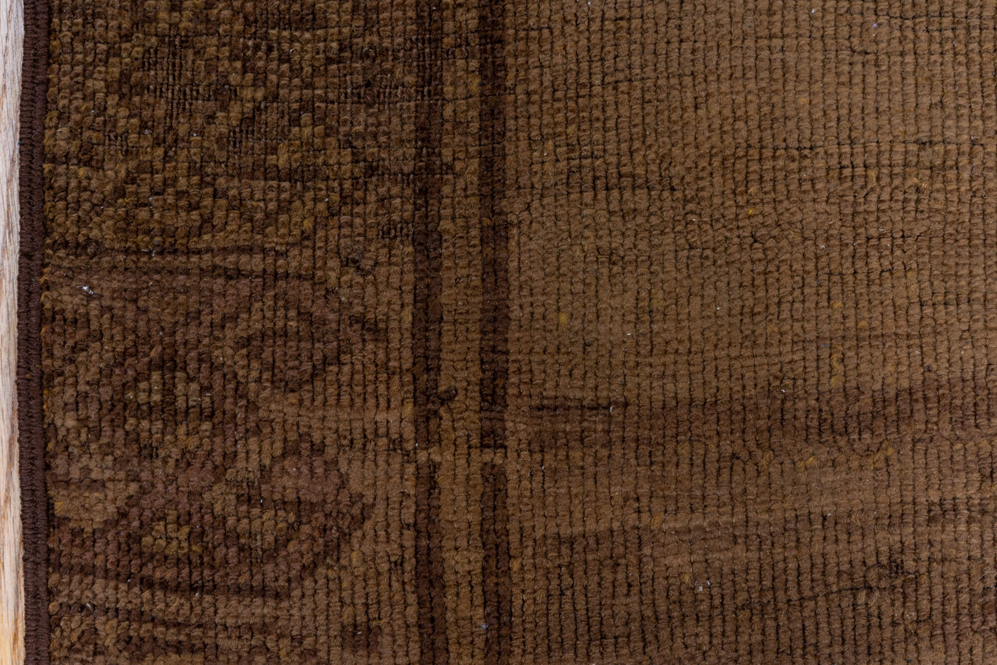 3' x 9' one-of-a-kind handmade vintage Overdyed runner rug. Color palette: brown, off-white, snow, white, whitesmoke