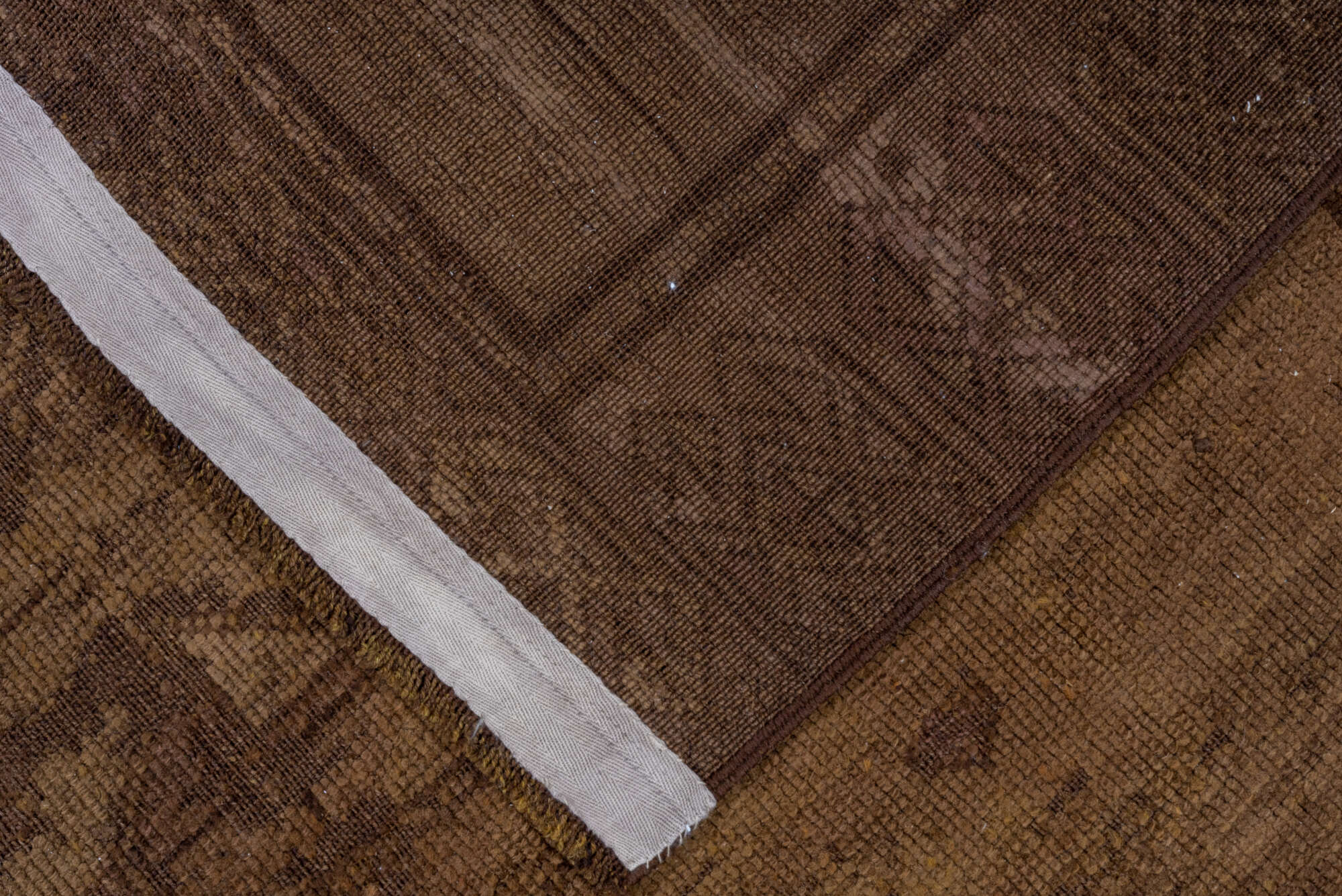 3' x 9' one-of-a-kind handmade vintage Overdyed runner rug. Color palette: brown, off-white, snow, white, whitesmoke