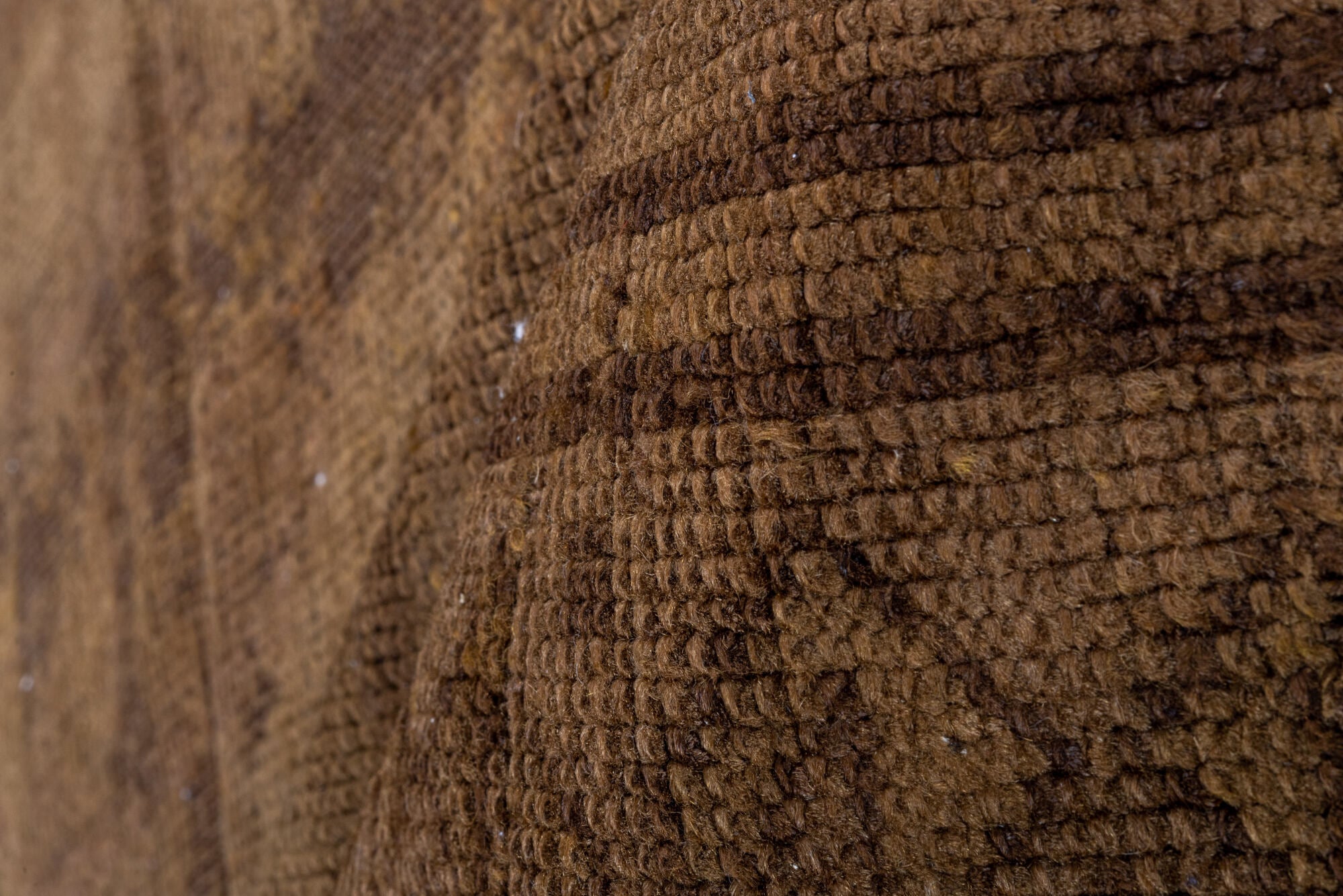 3' x 9' one-of-a-kind handmade vintage Overdyed runner rug. Color palette: brown, off-white, snow, white, whitesmoke