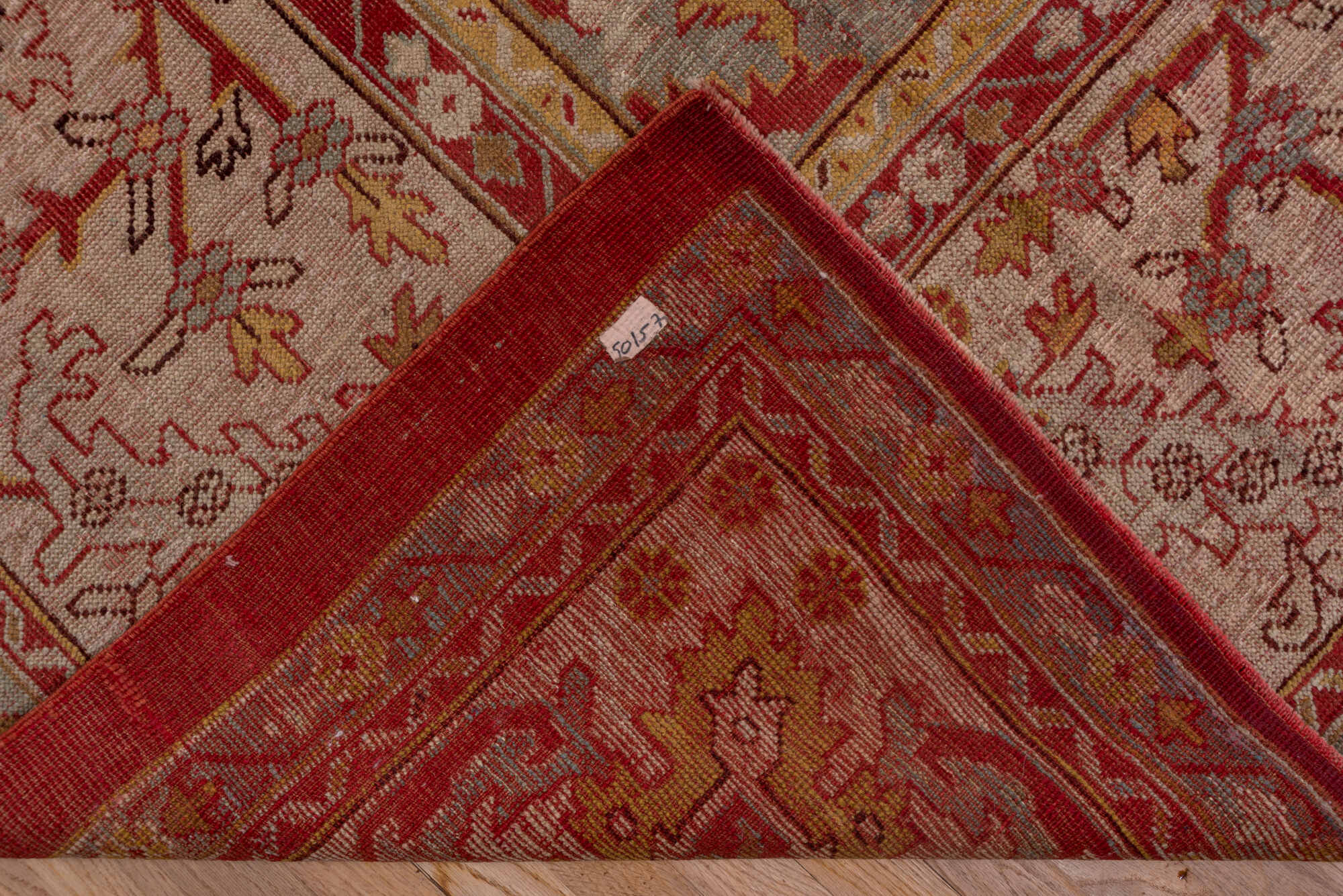 11' x 13' one-of-a-kind handmade vintage Oushak rug. Color palette: brown, orange, pink, red, redwood