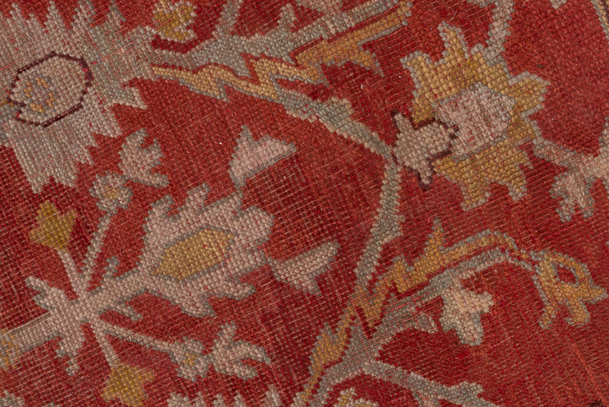 11' x 13' one-of-a-kind handmade vintage Oushak rug. Color palette: brown, orange, pink, red, redwood