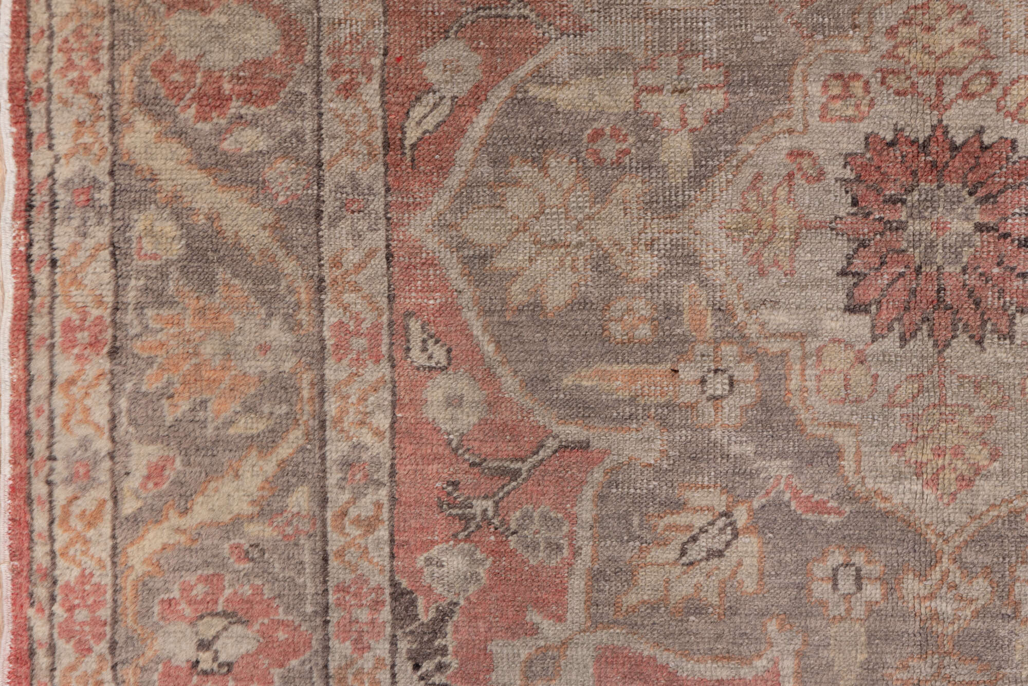 4' x 6' one-of-a-kind handmade vintage Oushak small size rug. Color palette: brown, gray, light gray, off-white, orange