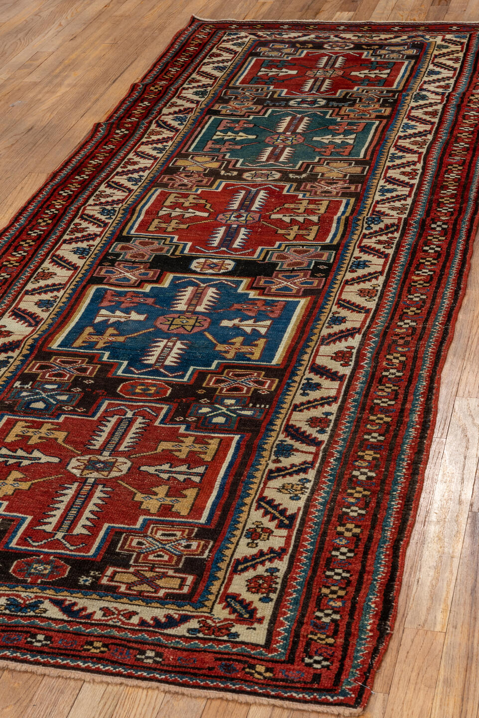 3' x 9' one-of-a-kind handmade vintage Malayer runner rug. Color palette: blue, gray, brown, red, black, arapawa, dim gray