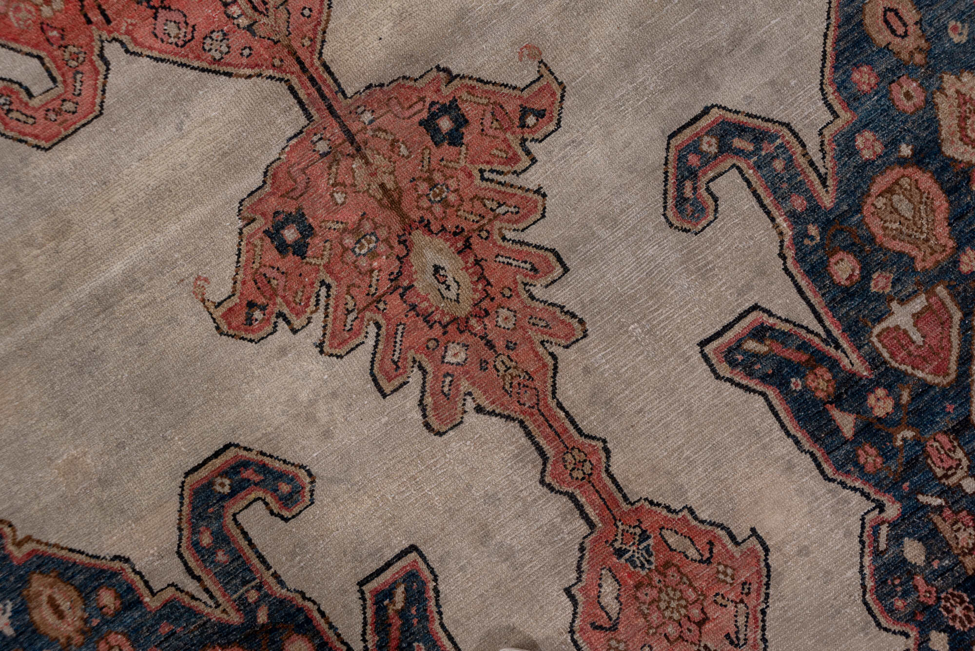 6' x 11' one-of-a-kind handmade vintage Malayer large size rug. Color palette: black, blue, brown, gray, pink, red, redwood