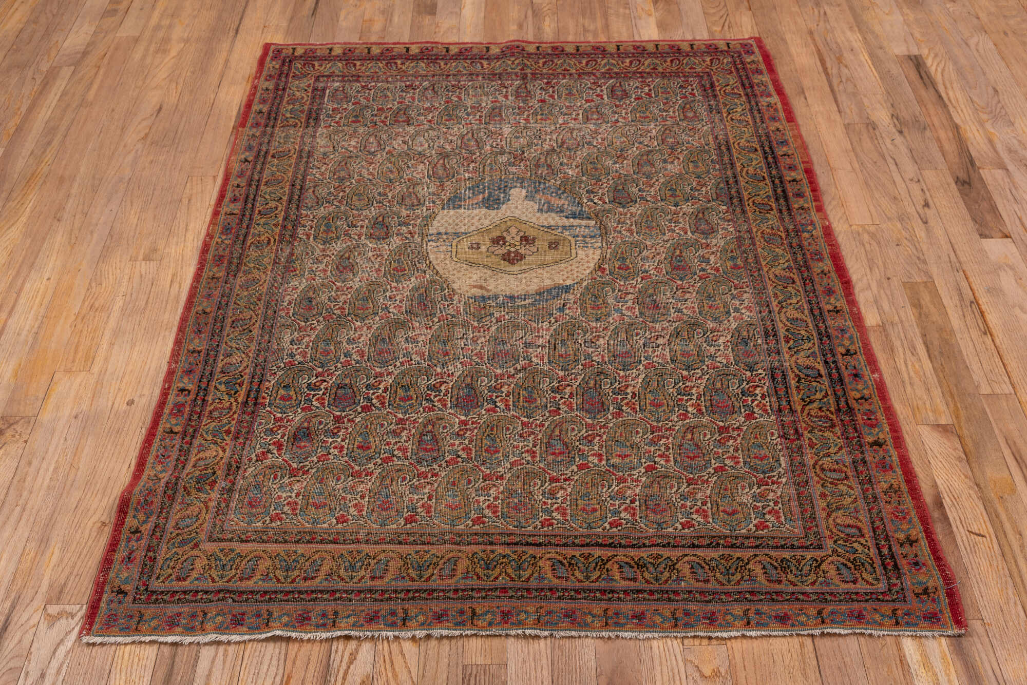 3' x 5' one-of-a-kind handmade vintage Lavar small size rug. Color palette: brown, gray, pink, red
