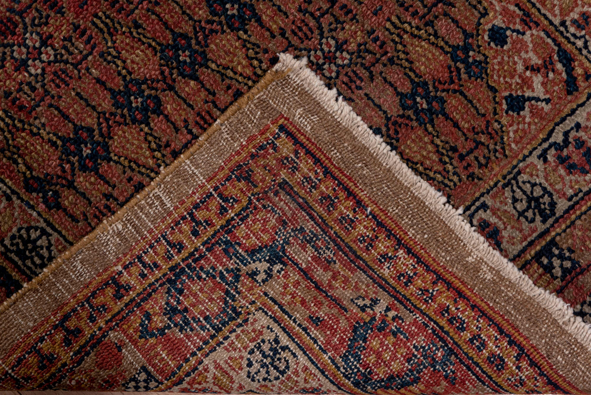 2' x 15' one-of-a-kind handmade vintage Cam Hamadan runner rug. Color palette: brown, gray, off-white, pink, red, redwood