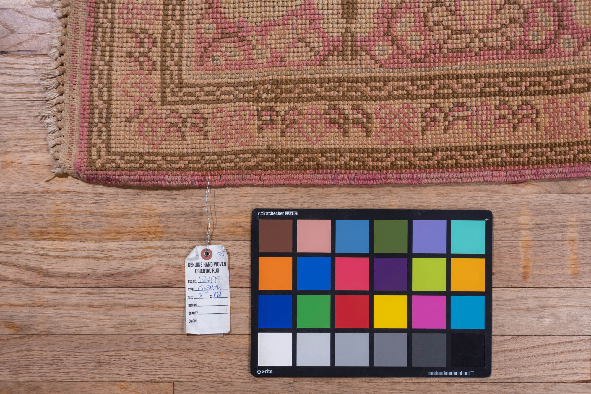 8' x 12' one-of-a-kind handmade vintage Oushak large size rug. Color palette: brown, pink, red, redwood