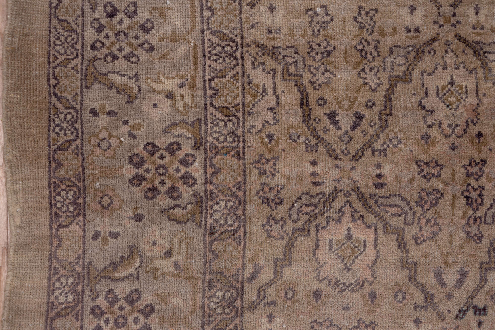 8' x 12' one-of-a-kind handmade vintage Sivas large size rug. Color palette: black, brown, gray, light gray, off-white, pink