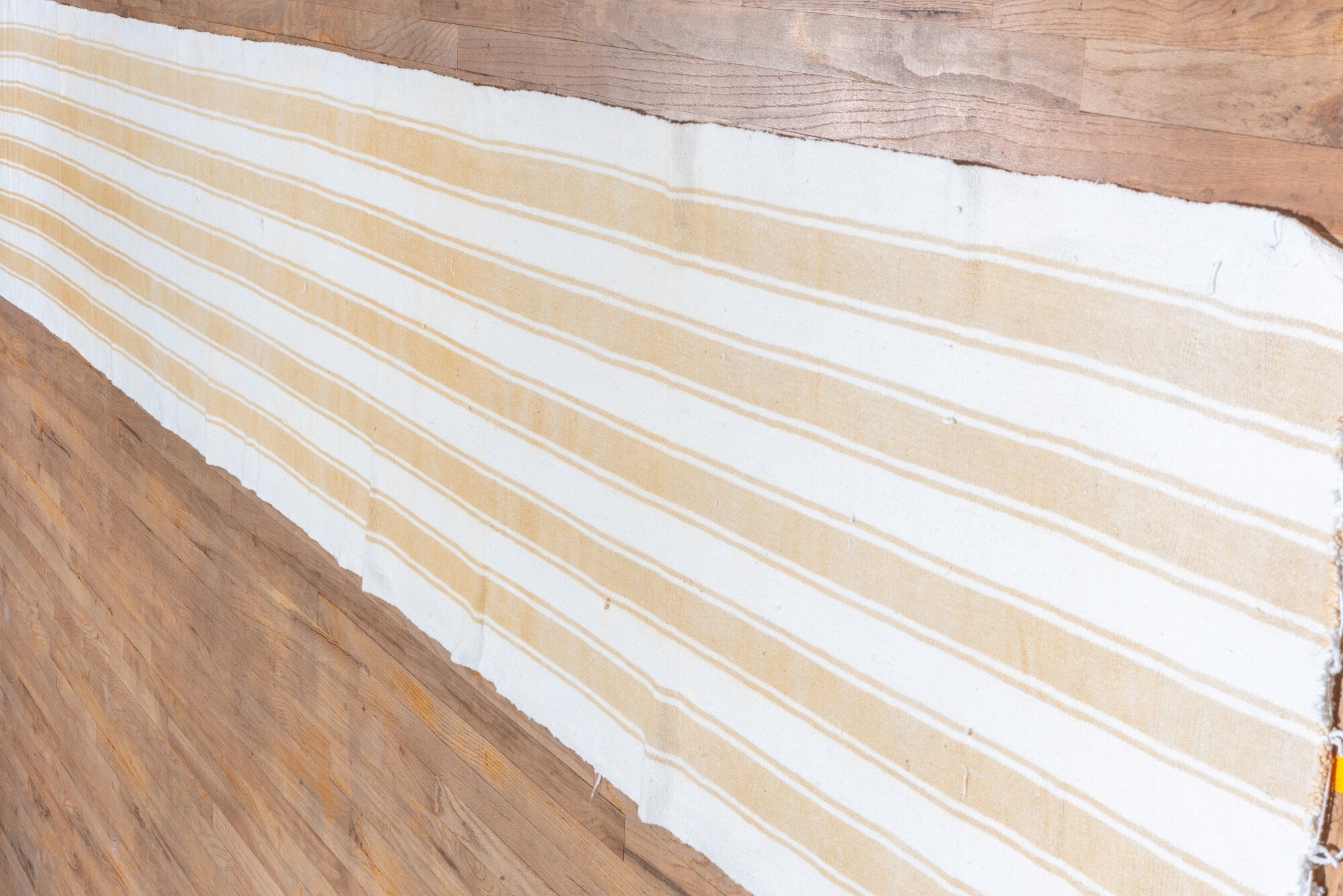 2' x 19' one-of-a-kind handmade vintage Flatweave runner rug. Color palette: antiquewhite, floral white, gray