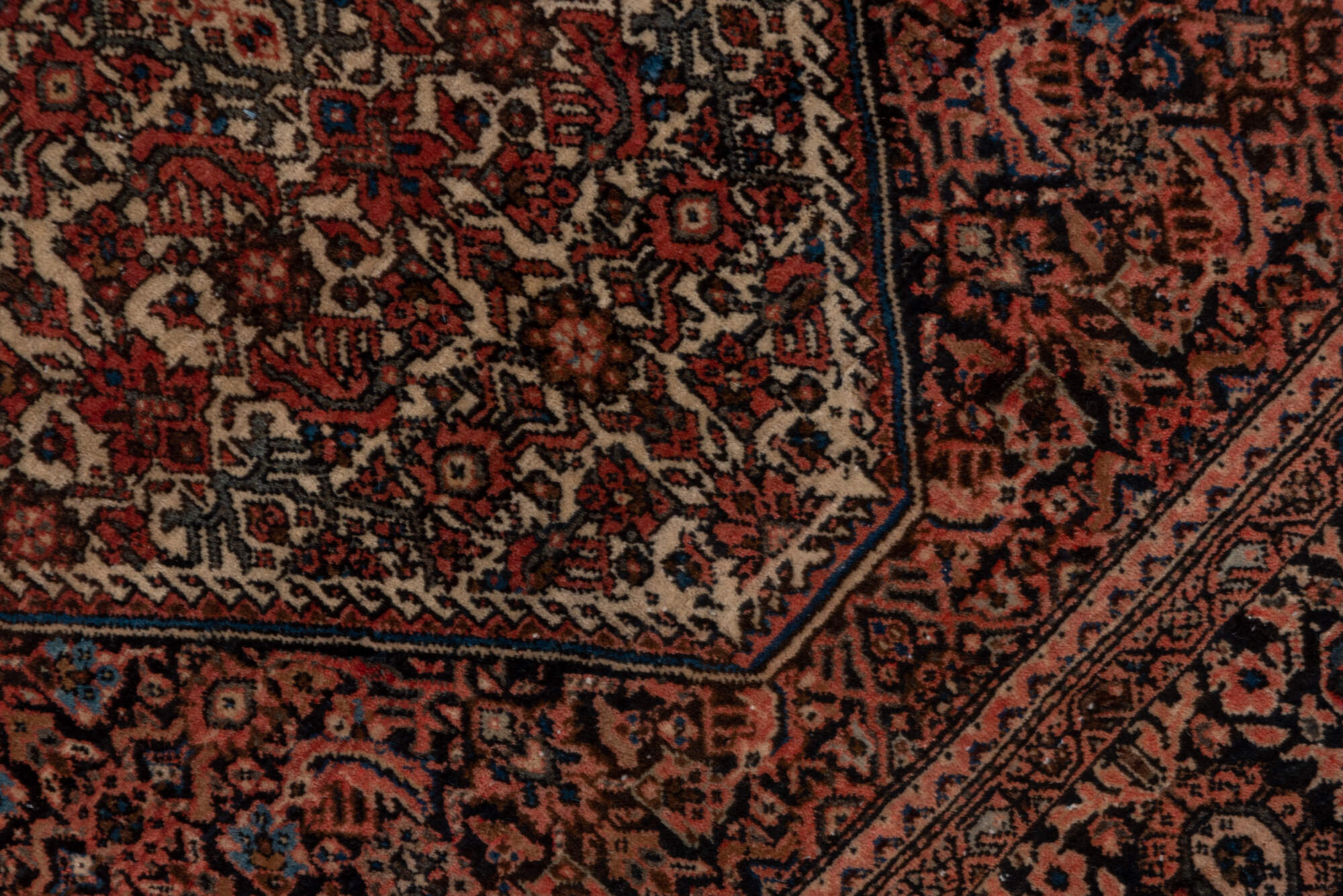 4' x 6' one-of-a-kind handmade vintage Far.Sarouk small size rug. Color palette: black, brown, gray, pink, red