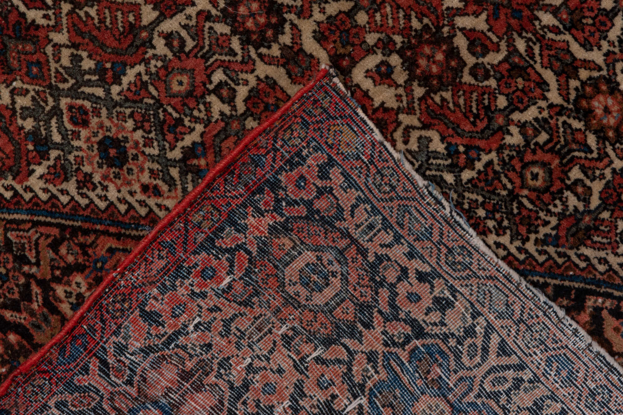 4' x 6' one-of-a-kind handmade vintage Far.Sarouk small size rug. Color palette: black, brown, gray, pink, red