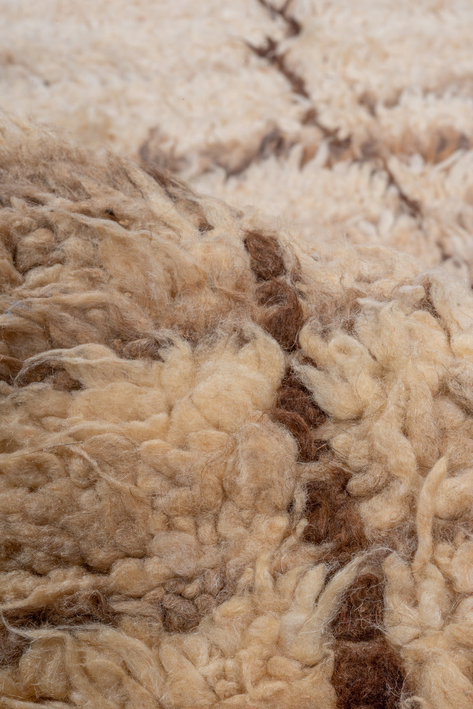 4' x 10' one-of-a-kind handmade vintage Moroccan runner rug. Color palette: antiquewhite, brown, light gray, off-white