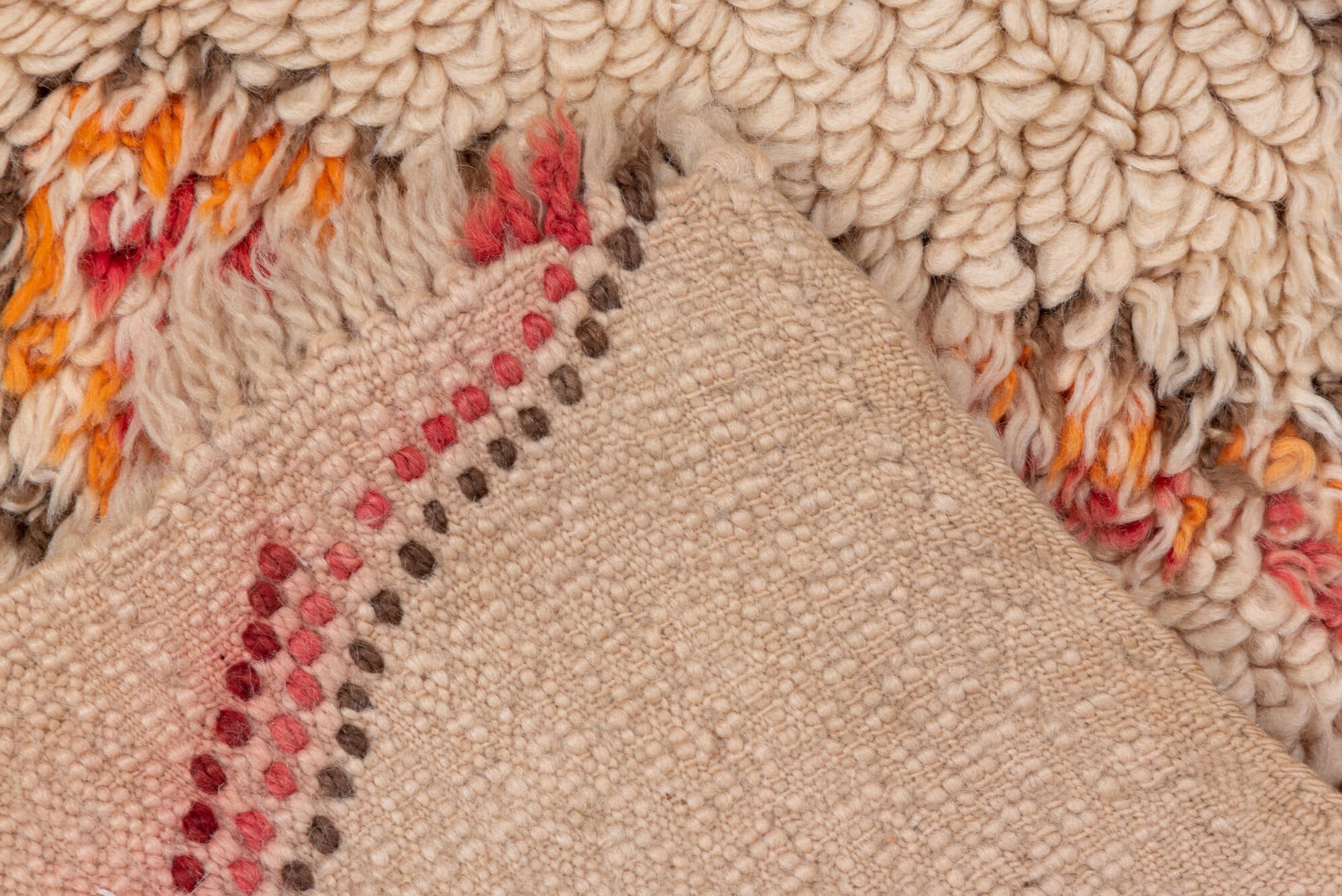 6' x 8' one-of-a-kind handmade vintage Moroccan medium size rug. Color palette: brown, gray, light gray, off-white, orange