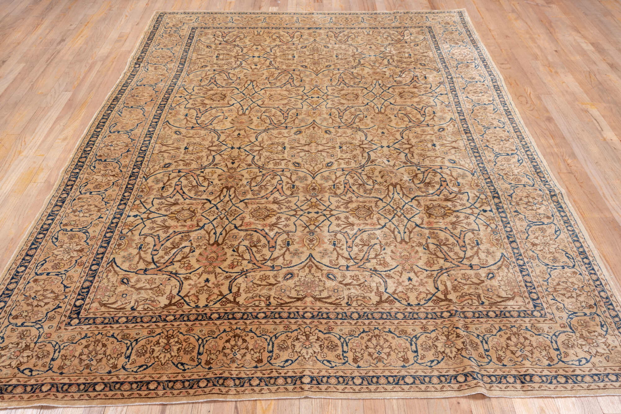 6' x 9' one-of-a-kind handmade vintage Tabriz medium size rug. Color palette: black, blue, brown, dim gray, gray, pink