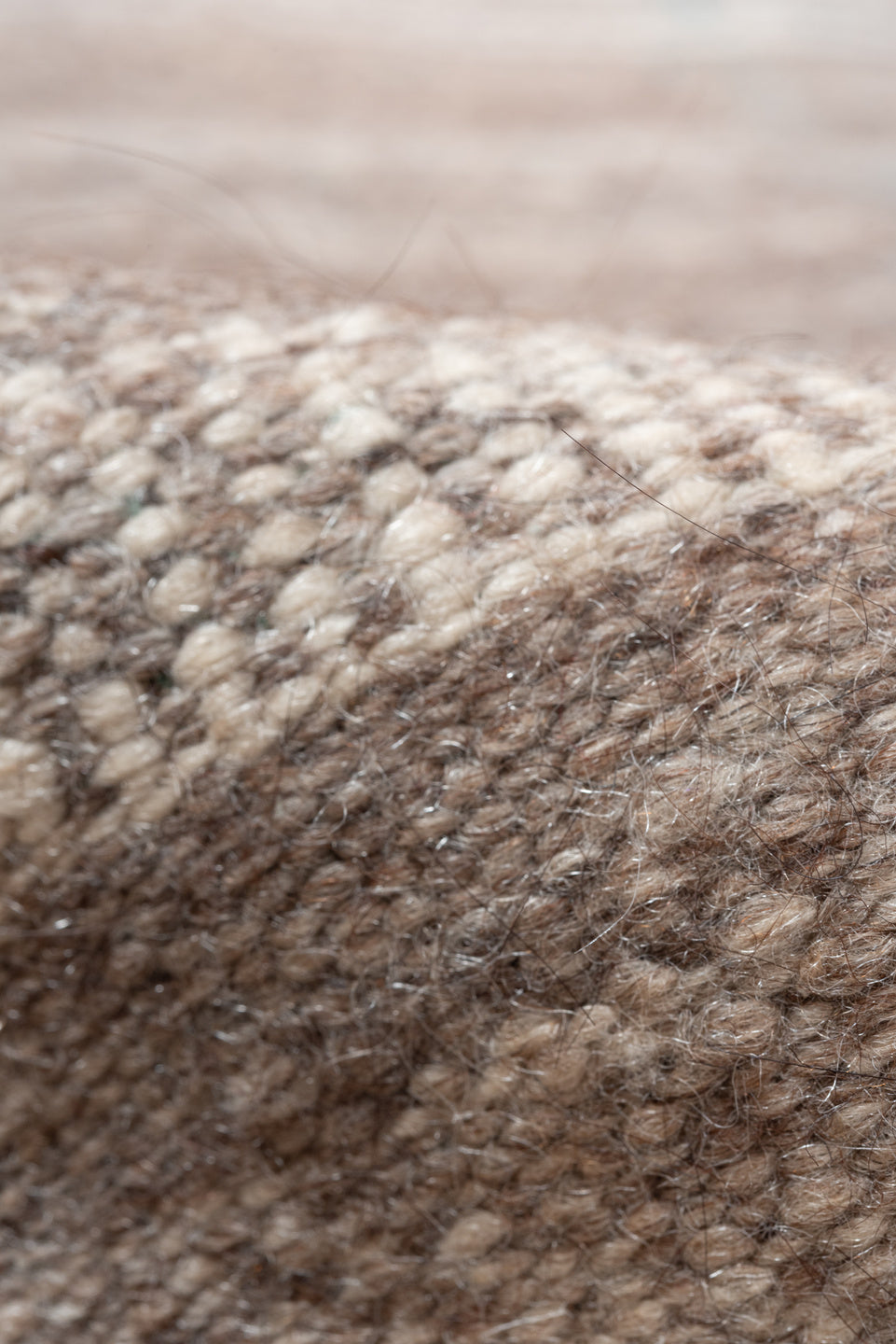 4' x 10' one-of-a-kind handmade vintage runner rug. Color palette: gray, brown, pink, light gray, off-white