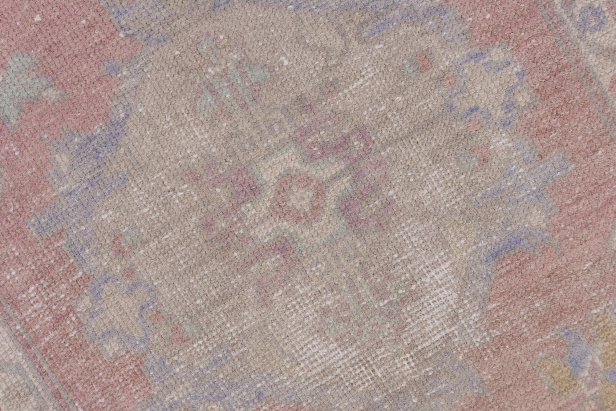 3' x 10' one-of-a-kind handmade vintage Oushak runner rug. Color palette: dark gray, gray, light gray, off-white, pink