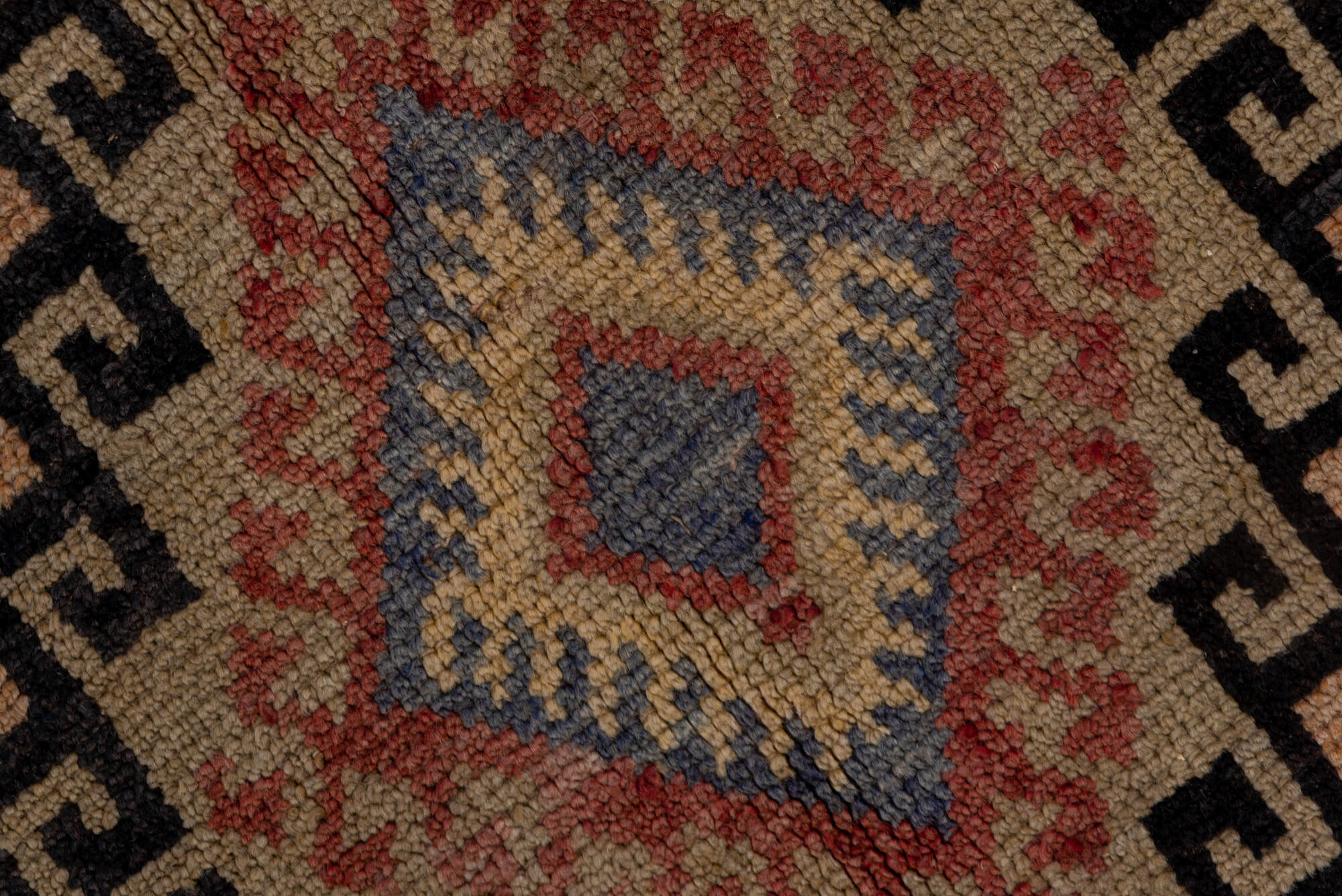 4' x 10' one-of-a-kind handmade vintage Oushak runner rug. Color palette: black, brown, gray, red