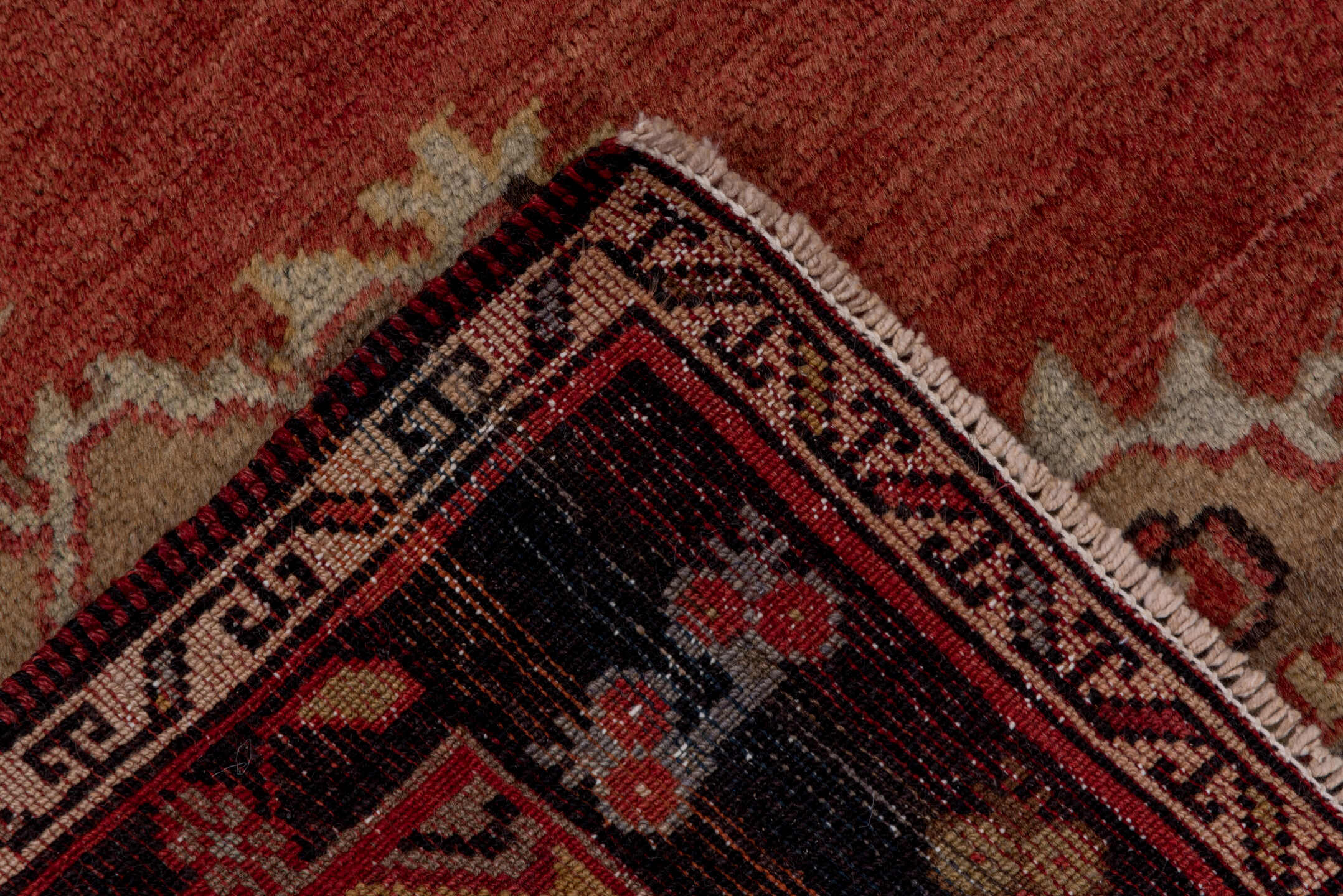 3' x 10' one-of-a-kind handmade vintage Oushak runner rug. Color palette: brown, pink, gray, red