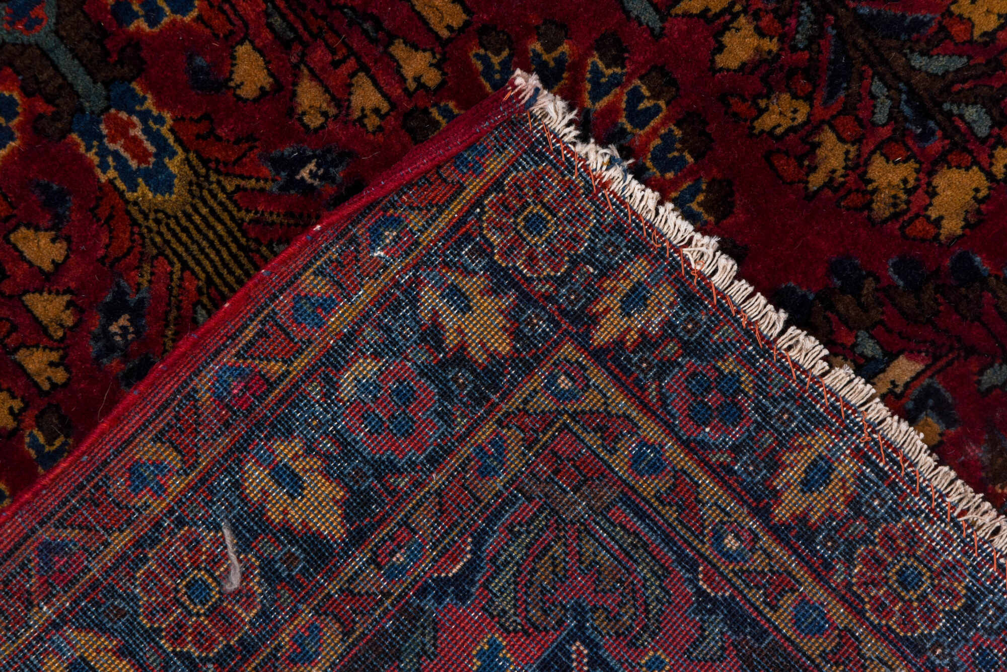 2' x 5' one-of-a-kind handmade vintage Sarouk small size rug. Color palette: brown, gray, pink, red