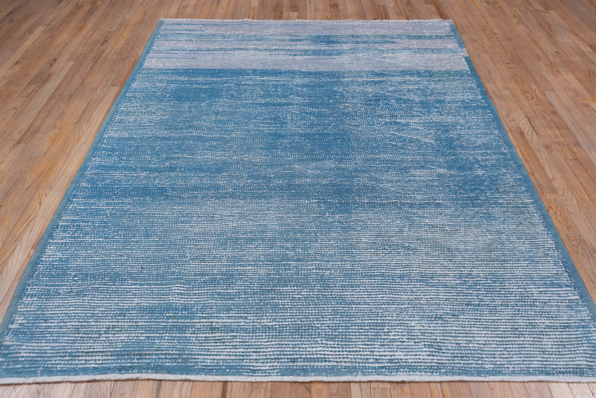 6' x 9' one-of-a-kind handmade vintage Moroccan medium size rug. Color palette: blue, gainsboro, gray, light blue