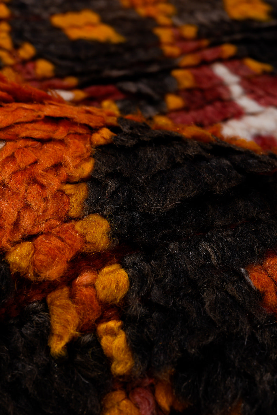 6' x 12' one-of-a-kind handmade vintage Moroccan large size rug. Color palette: pink, brown, gray, yellow, red, off-white