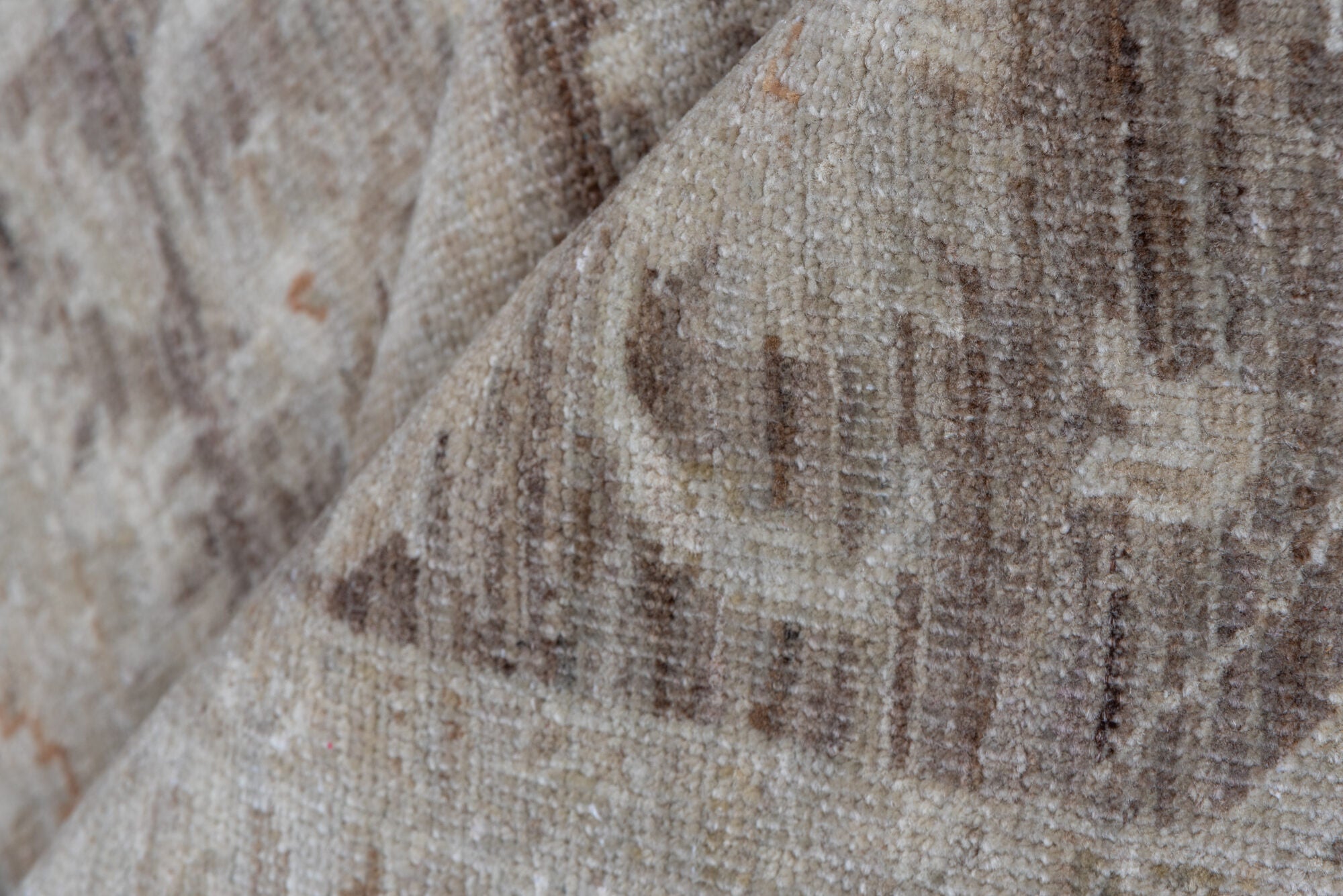 4' x 5' one-of-a-kind handmade vintage Sivas small size rug. Color palette: brown, gray, light gray, off-white, orange, pink