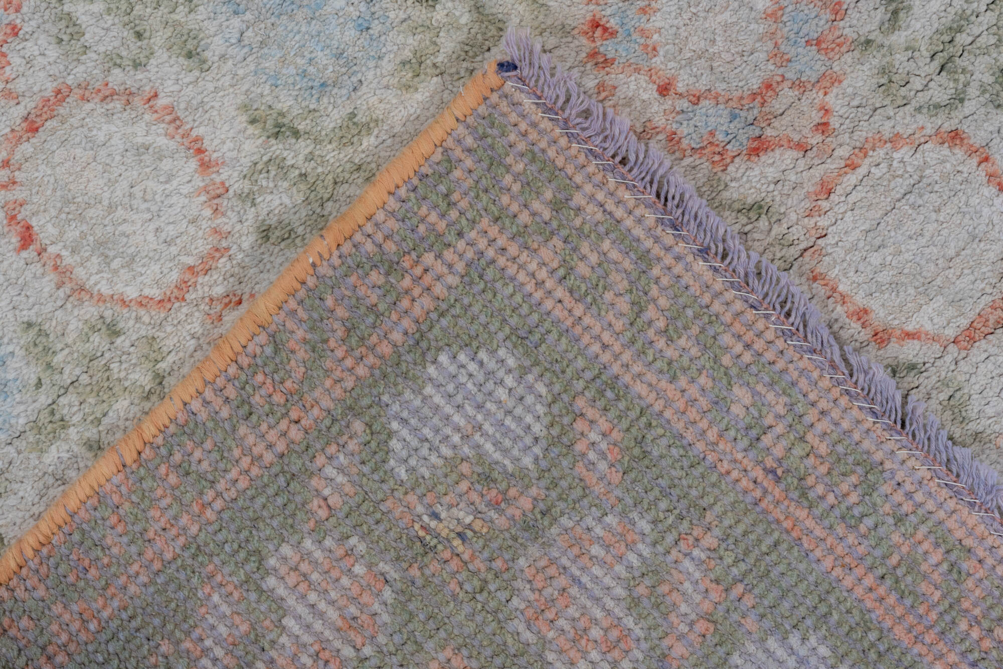 4' x 6' one-of-a-kind handmade vintage Cotton Agra small size rug. Color palette: brown, gainsboro, gray, light blue