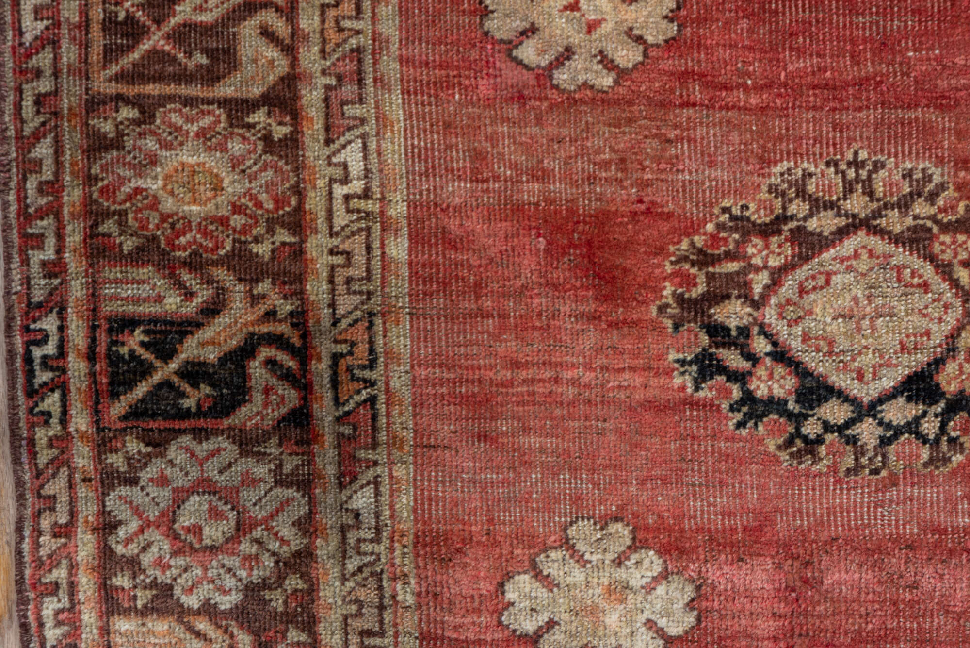 3' x 11' one-of-a-kind handmade vintage Oushak runner rug. Color palette: brown, orange, pink, red, redwood