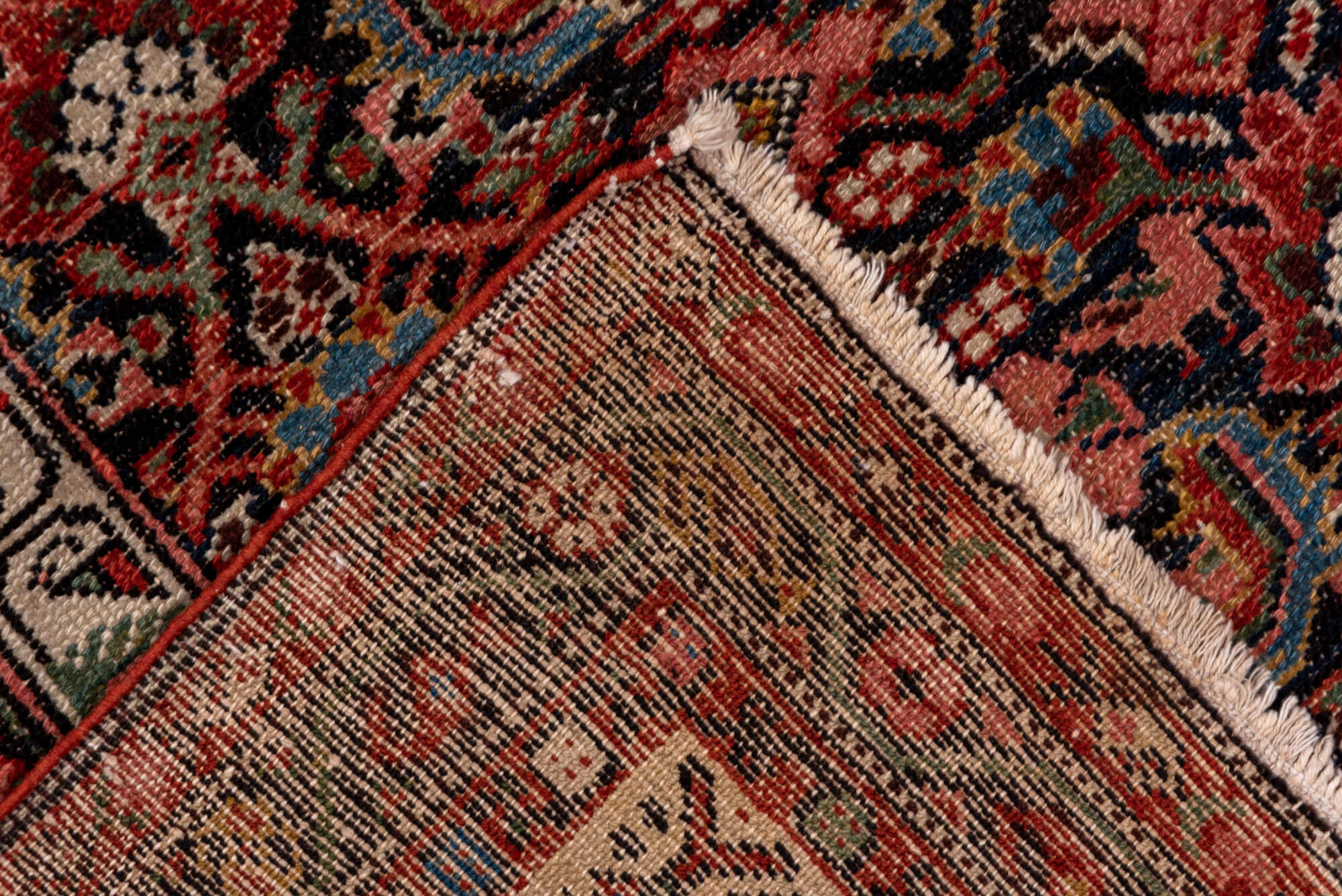 7' x 16' one-of-a-kind handmade vintage Malayer rug. Color palette: brown, gray, pink, red
