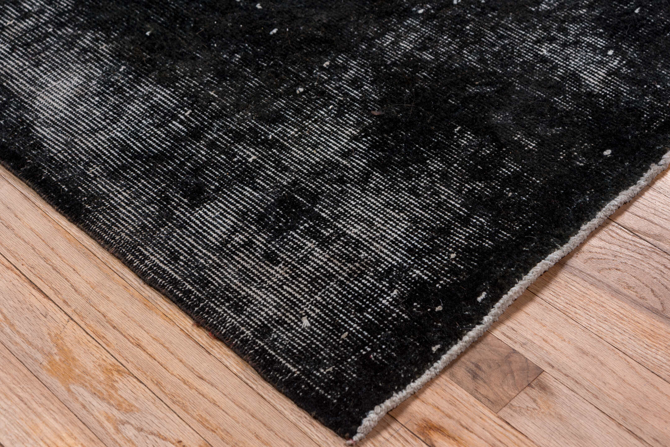 5' x 8' one-of-a-kind handmade vintage Overdyed medium size rug. Color palette: gray, off-white, black, blue, light gray