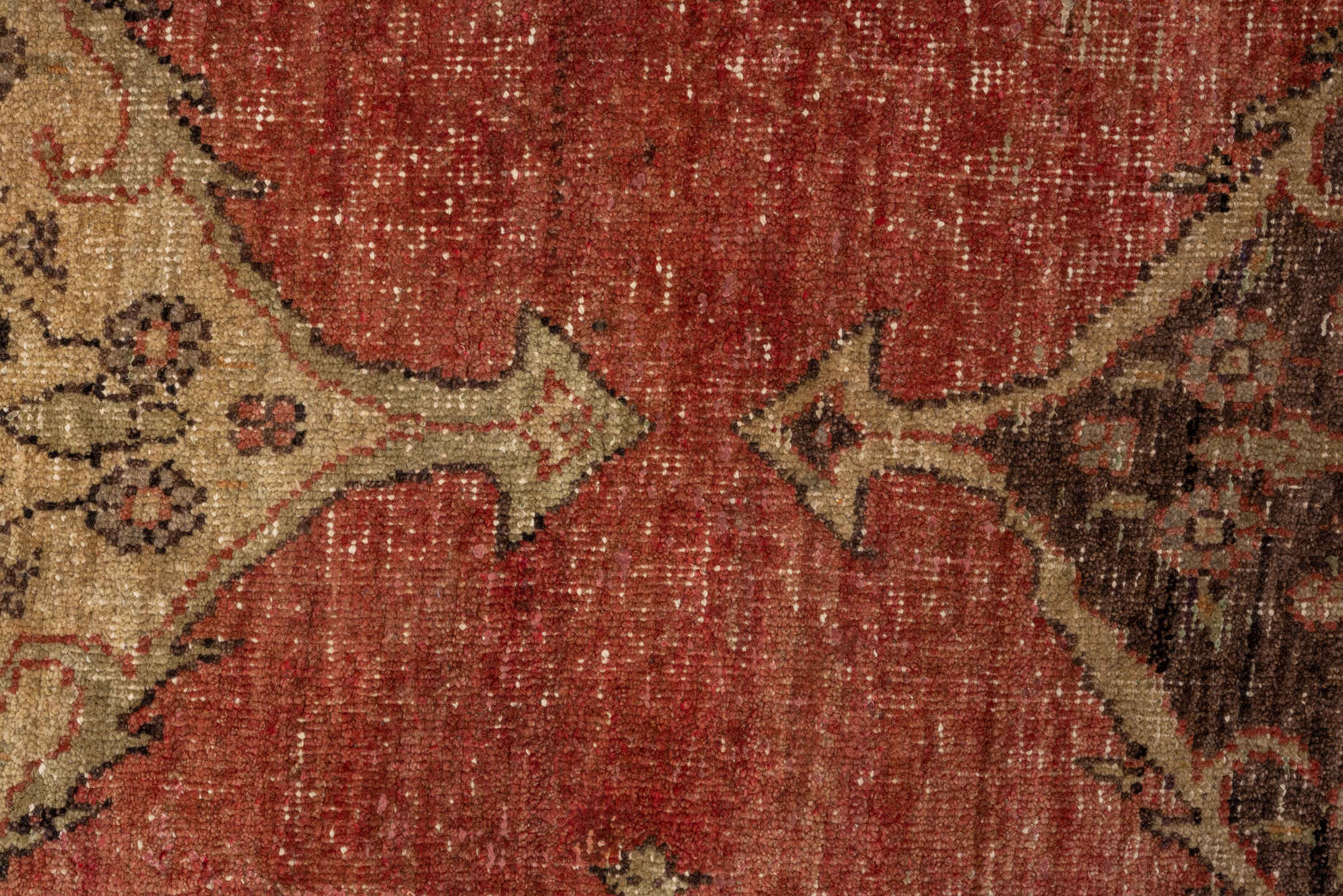 4' x 14' one-of-a-kind handmade vintage Oushak runner rug. Color palette: pink, brown, gray, orange