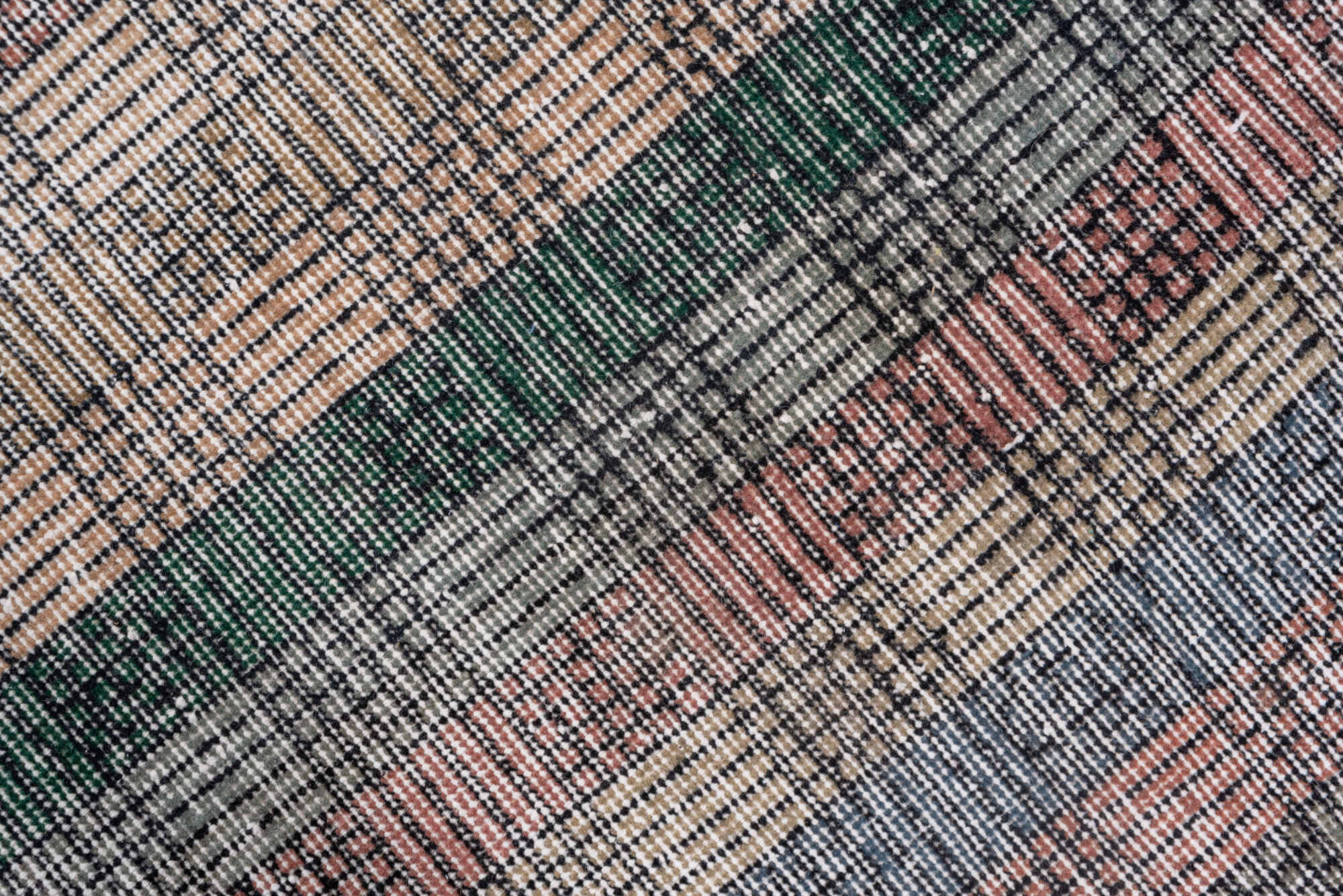 3' x 8' one-of-a-kind handmade vintage Oushak runner rug. Color palette: black, brown, charcoal, dim gray, gray, light gray